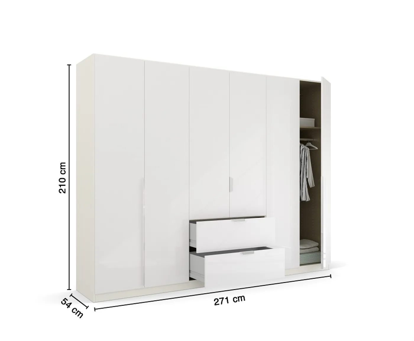 Kleiderschrank Drehtürenschrank Glamour | mit Schubkästen | weiß Hochglanz / alpinweiß | verschiedene Größen