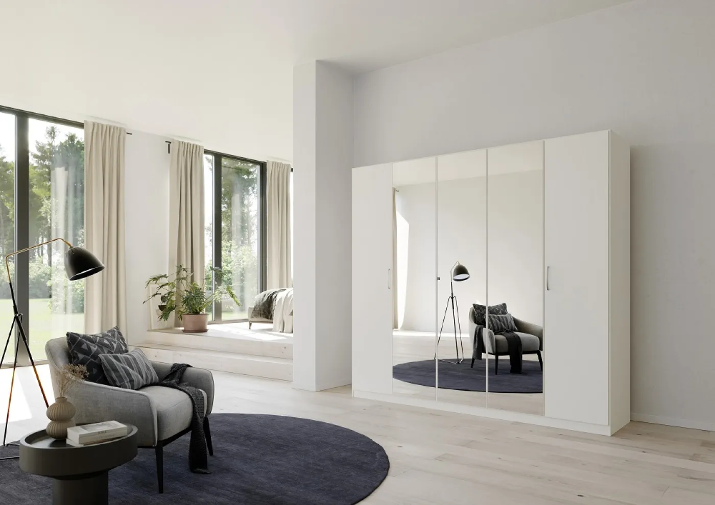 Kleiderschrank Drehtürenschrank Glamour | mit Spiegeltüren | weiß Hochglanz / alpinweiß | verschiedene Größen