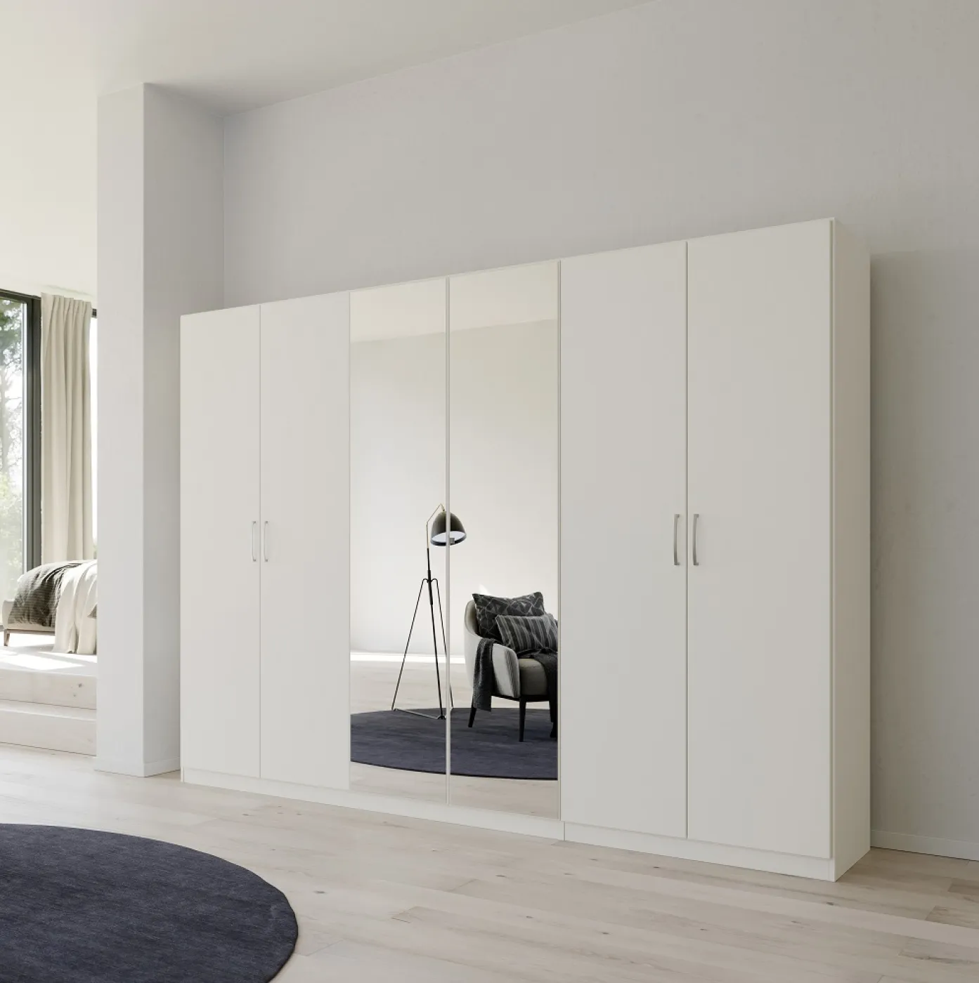 Kleiderschrank Drehtürenschrank Glamour | mit Spiegeltüren | weiß Hochglanz / alpinweiß | verschiedene Größen