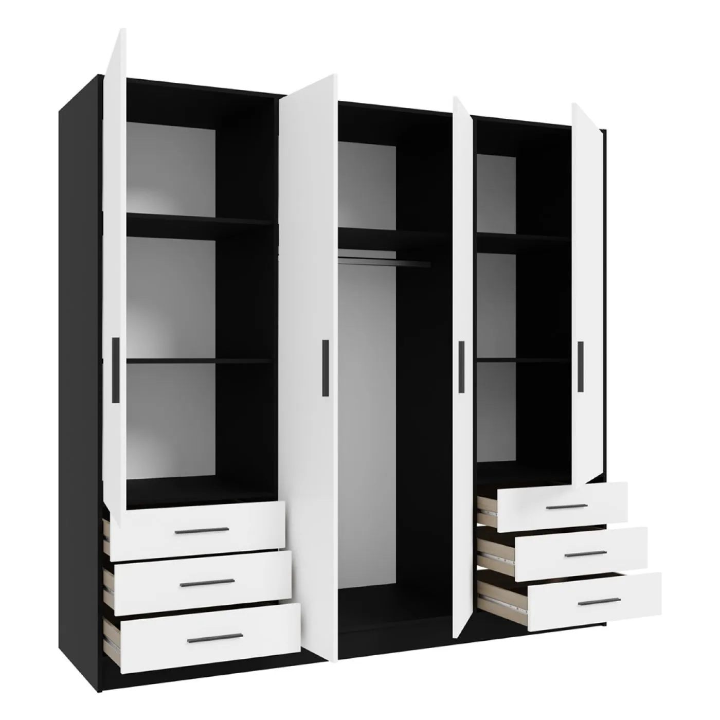 Kleiderschrank Drehtürenschrank Jupp | mit Schubkästen | schwarz / weiß | 206,5 x 200 x 60 cm