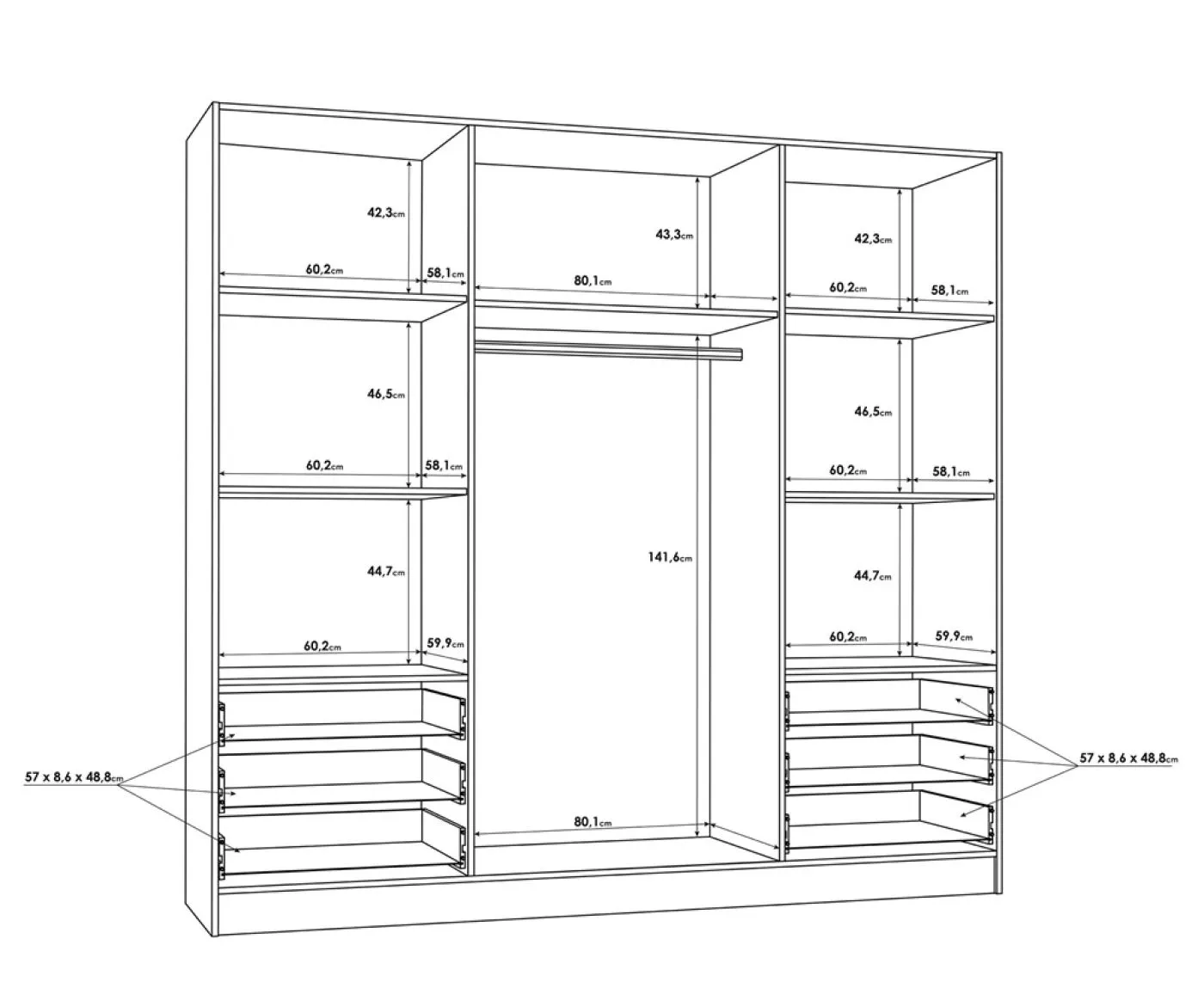 Kleiderschrank Drehtürenschrank Jupp | mit Schubkästen | Sonoma Eiche / weiß | verschiedene Größen