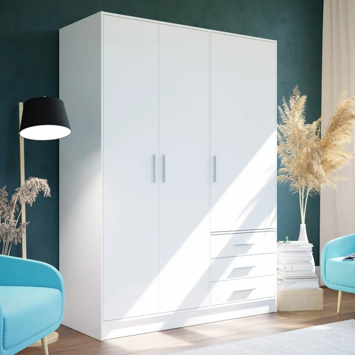 Kleiderschrank Drehtürenschrank Jupp | mit Schubkästen | weiß | 144,6 x 200 x 60 cm