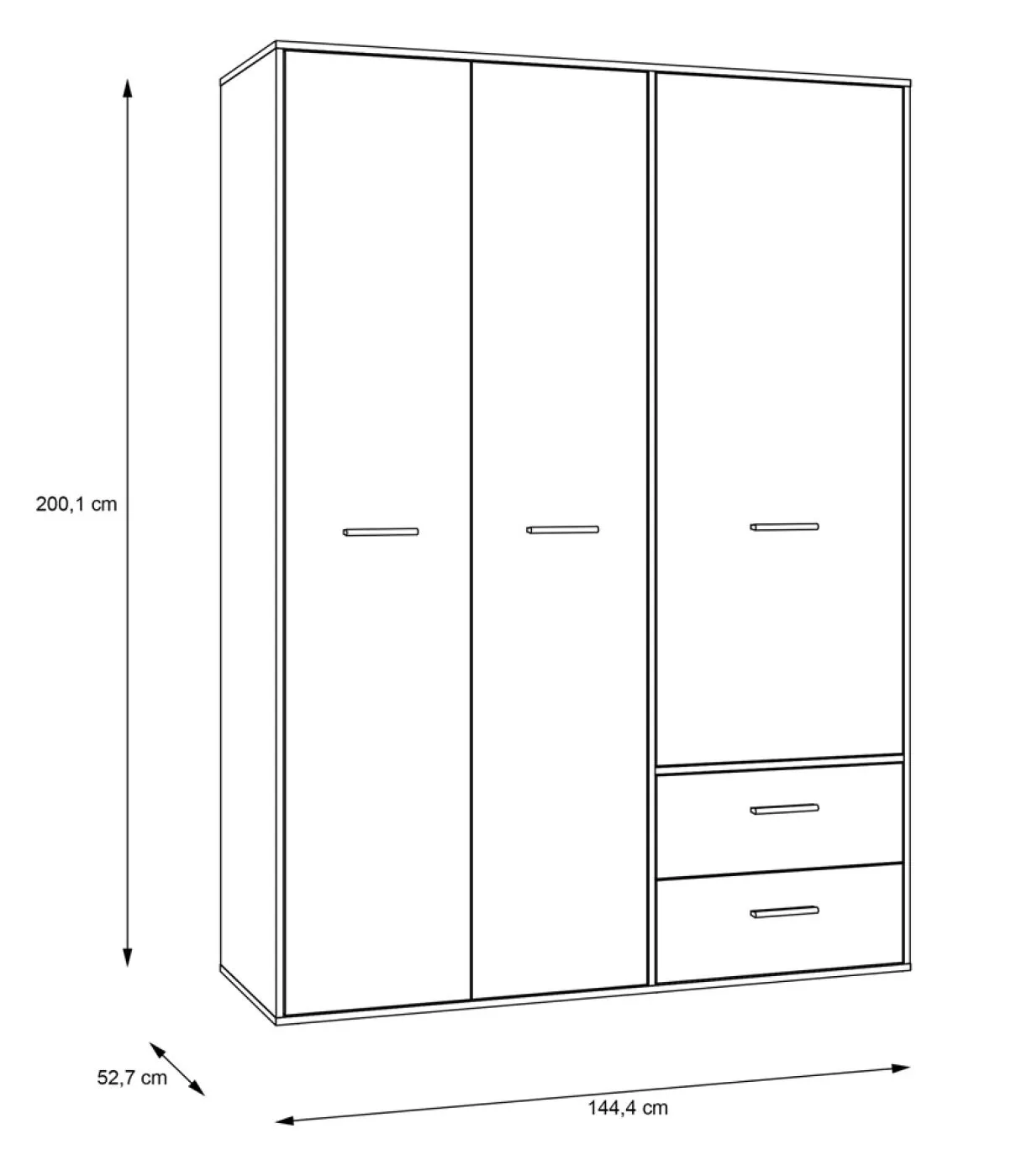 Kleiderschrank Drehtürenschrank Mokko | 3-türig | mit Schubkästen | weiß