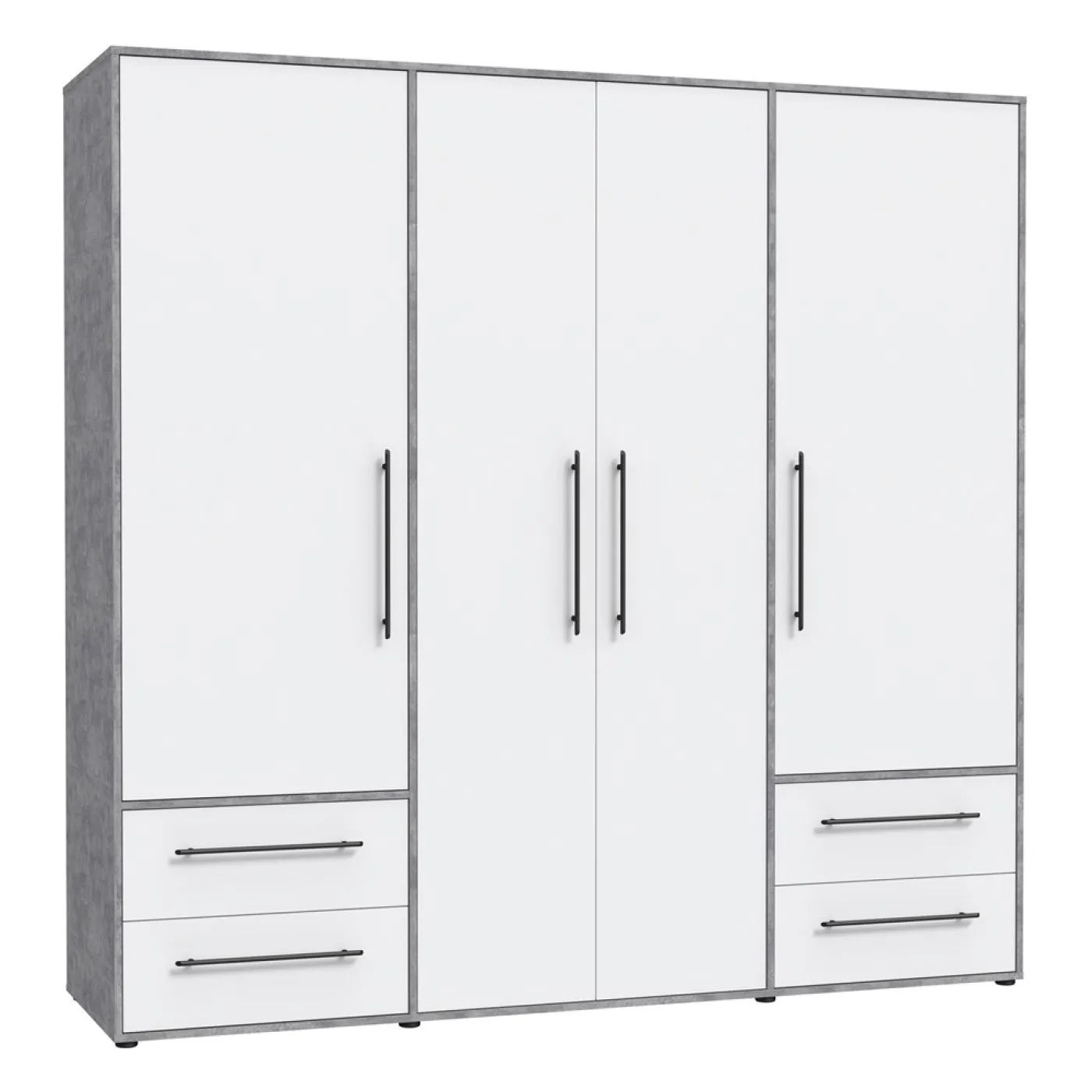 Kleiderschrank Drehtürenschrank Mokko | mit Schubkästen | Betonoptik Lichtgrau / weiß | 206 x 200 x 59 cm