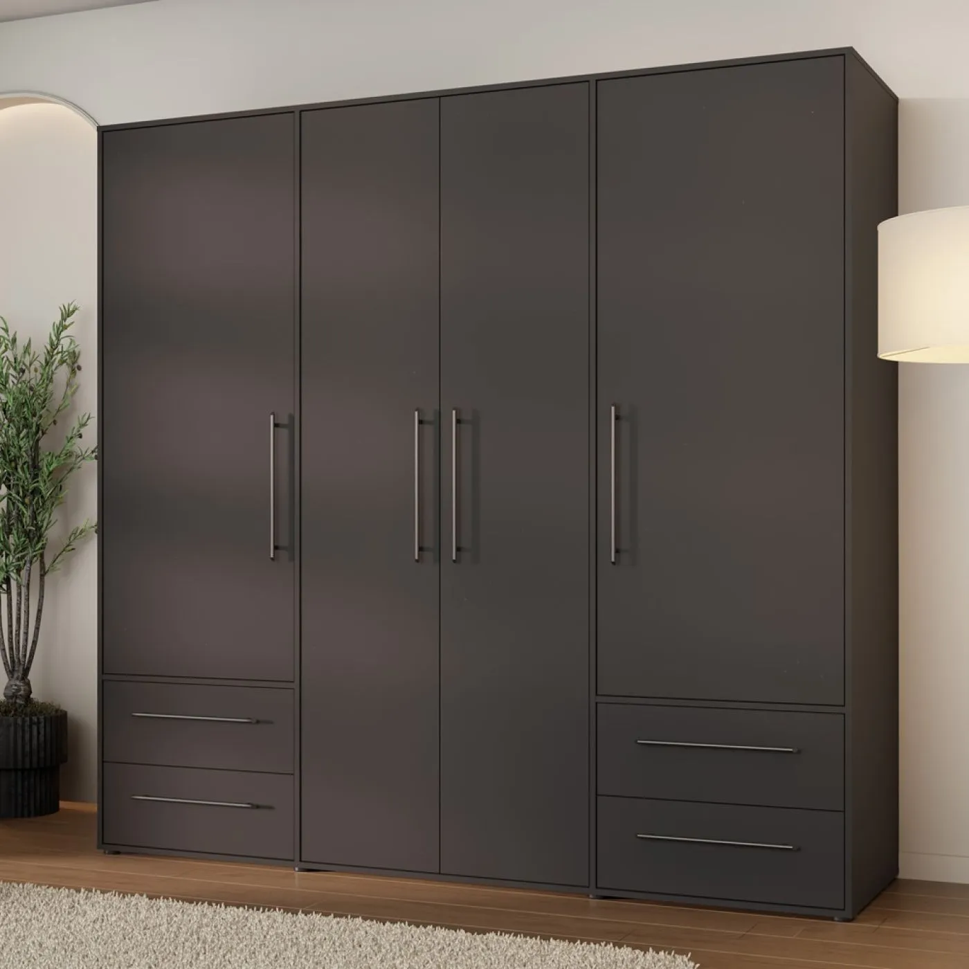 Kleiderschrank Drehtürenschrank Mokko | mit Schubkästen | schwarz | 206 x 200 x 59 cm