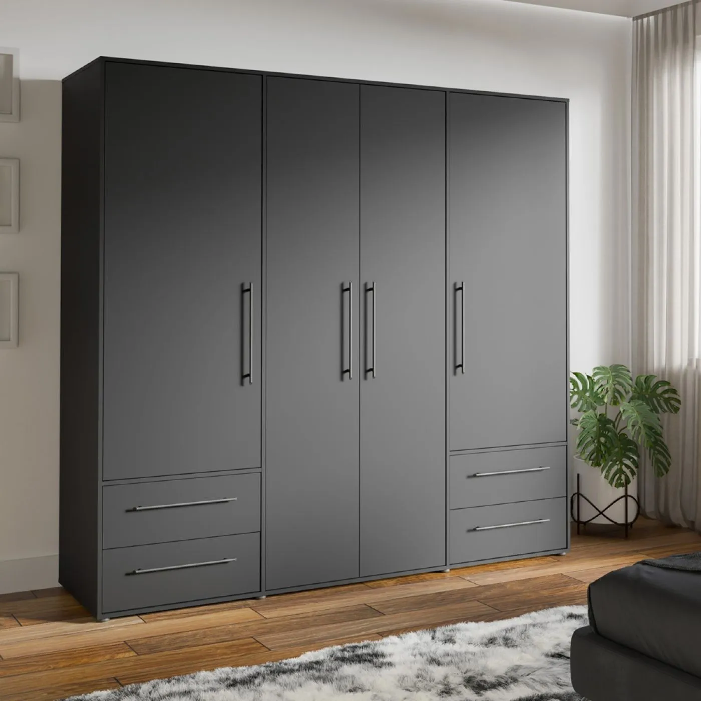 Kleiderschrank Drehtürenschrank Mokko | mit Schubkästen | schwarz | verschiedene Größen