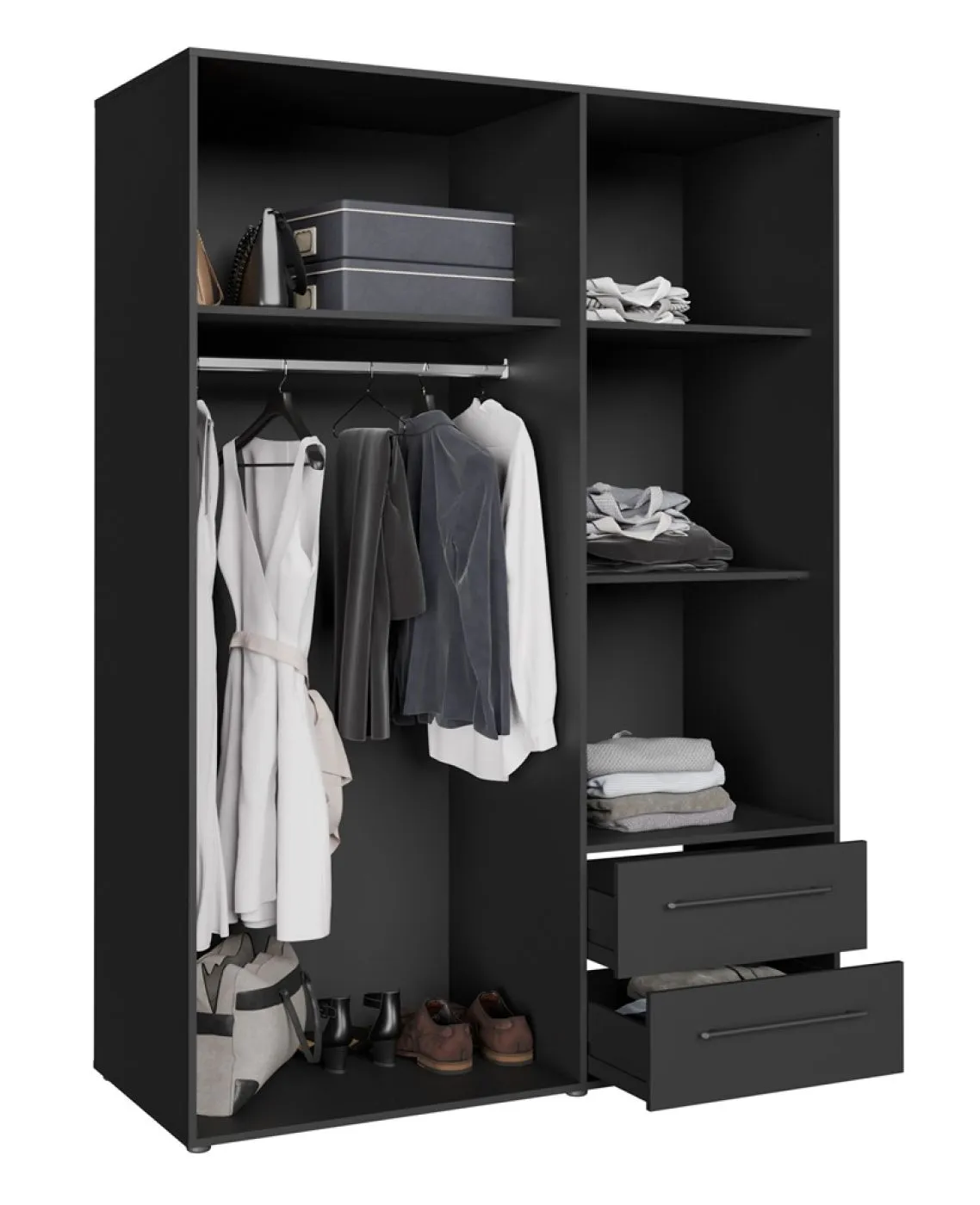 Kleiderschrank Drehtürenschrank Mokko | mit Schubkästen | schwarz | verschiedene Größen