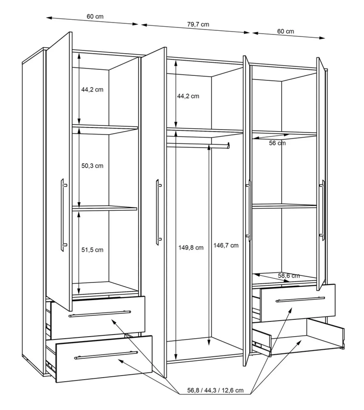 Kleiderschrank Drehtürenschrank Mokko | mit Schubkästen | Sonoma Eiche / weiß | 206 x 200 x 59 cm
