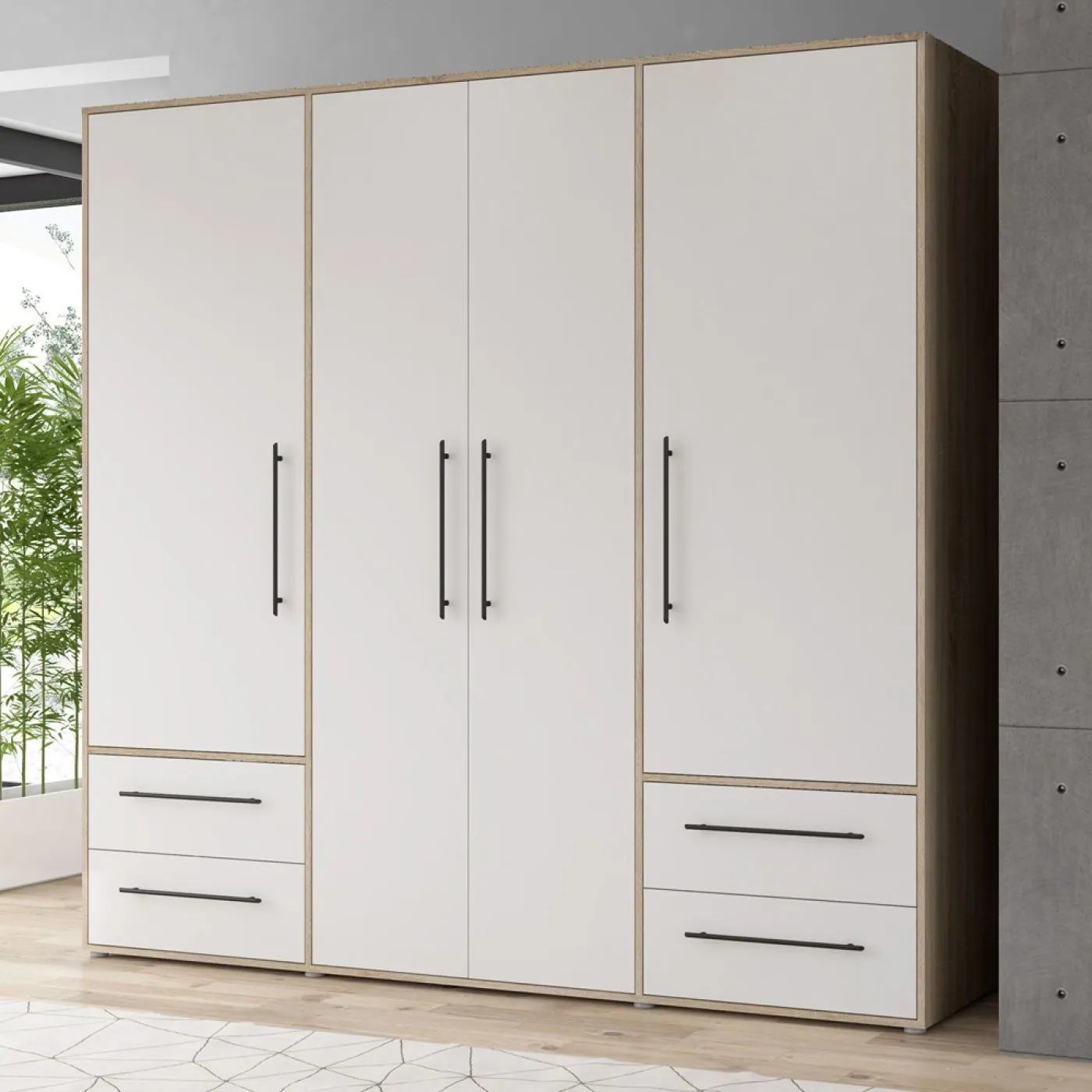 Kleiderschrank Drehtürenschrank Mokko | mit Schubkästen | Sonoma Eiche / weiß | verschiedene Größen