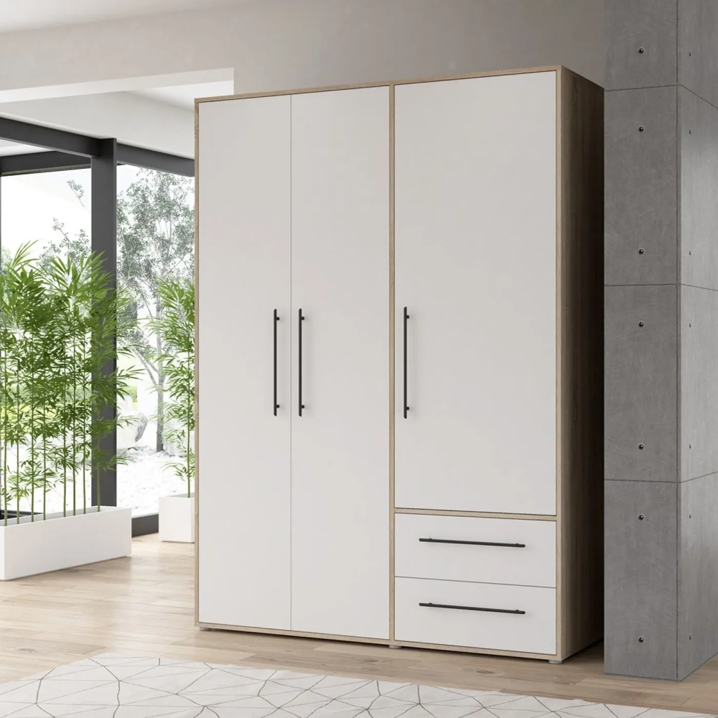 Kleiderschrank Drehtürenschrank Mokko | mit Schubkästen | Sonoma Eiche / weiß | verschiedene Größen