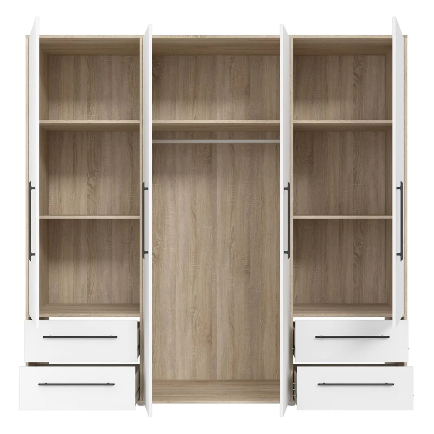 Kleiderschrank Drehtürenschrank Mokko | mit Schubkästen | Sonoma Eiche / weiß | verschiedene Größen