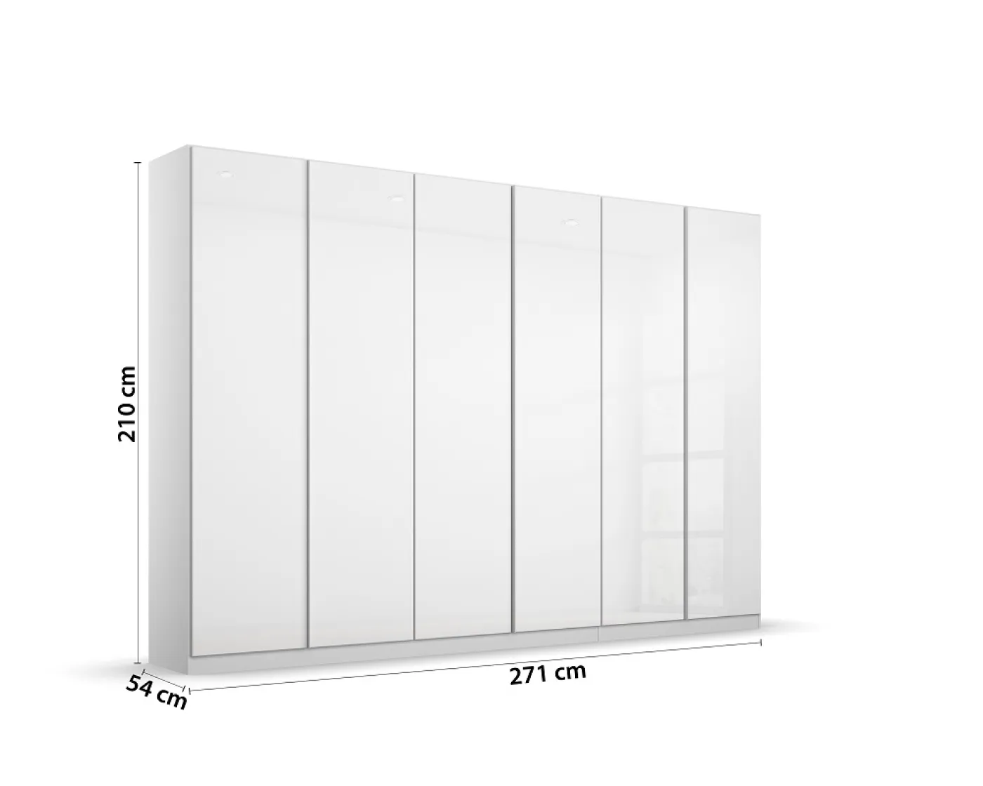 Kleiderschrank Drehtürenschrank Monostar | 6-türig | mit Glastüren | Alpinweiß | 271x210 | mit Schubkasteneinsatz & Wäscheeinteilung