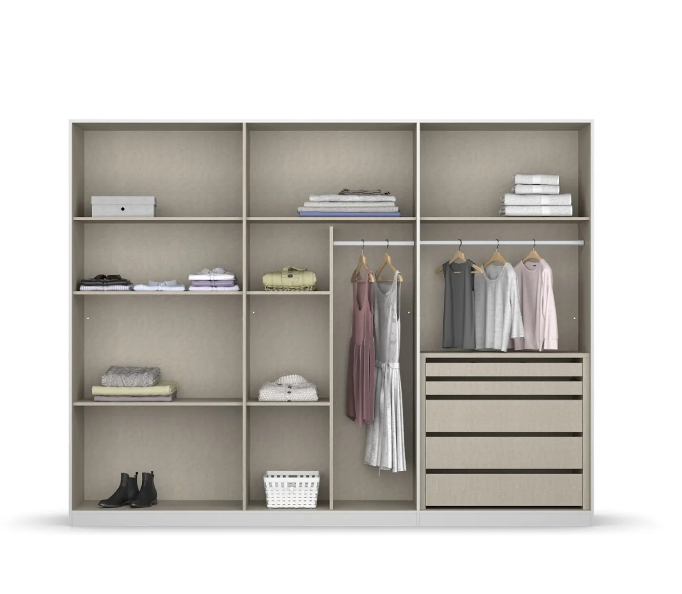 Kleiderschrank Drehtürenschrank Monostar | 6-türig | mit Glastüren | Alpinweiß | 271x210 | mit Schubkasteneinsatz & Wäscheeinteilung