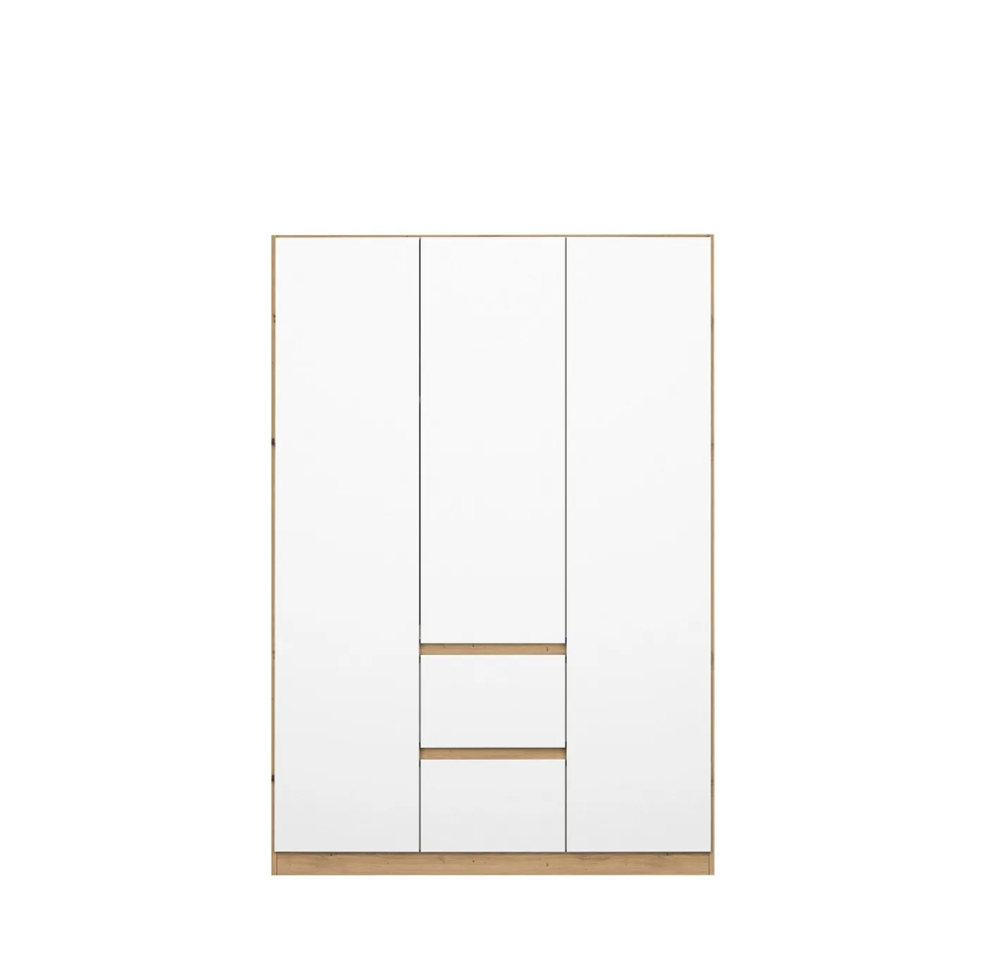 Kleiderschrank Drehtürenschrank Nidda | 3-türig | mit Schubkästen | Alpinweiß / Eiche Artisan