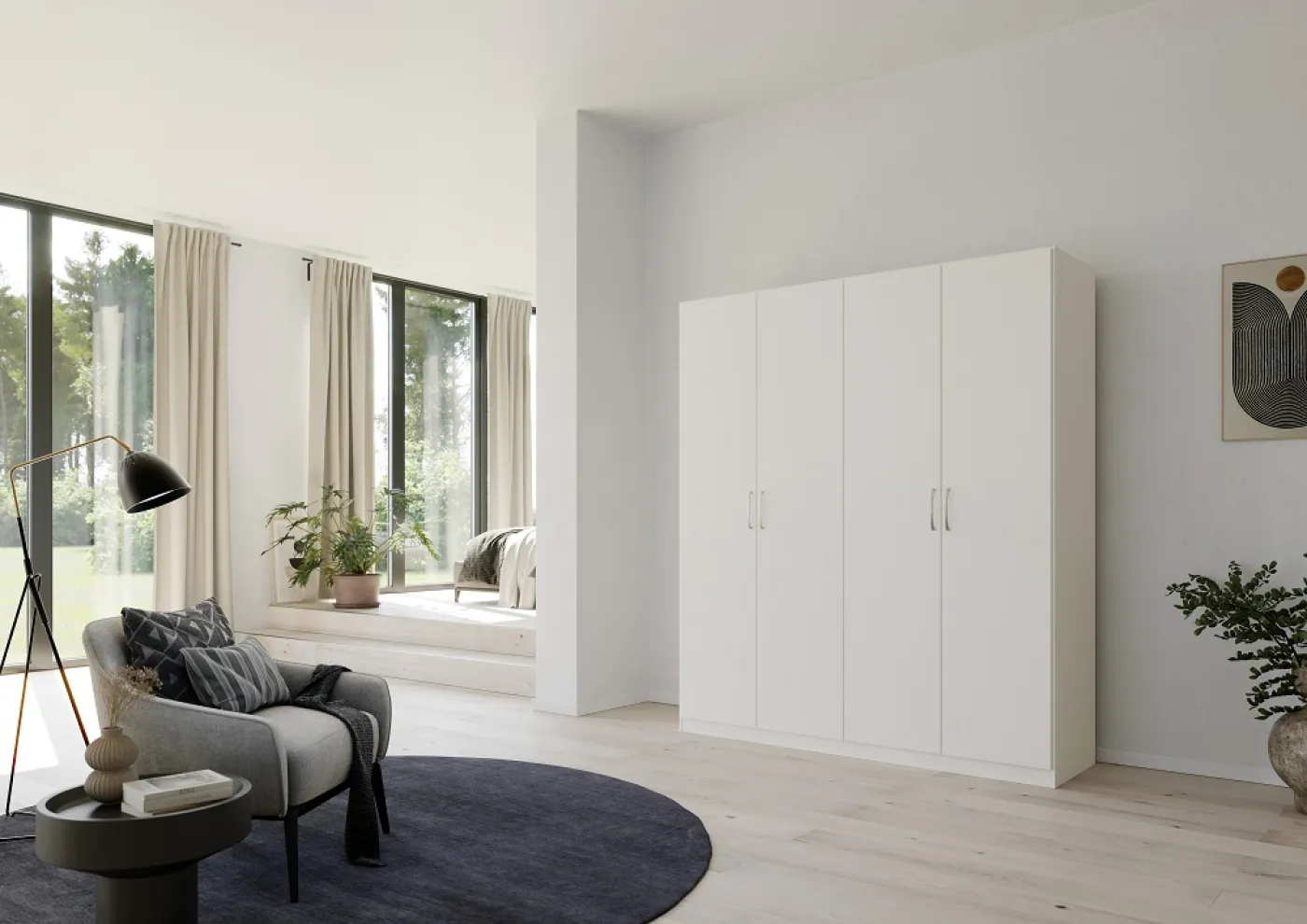 Kleiderschrank Drehtürenschrank Quadra-Spin | 4-türig | alpinweiß | 181x210 | Griff Pure