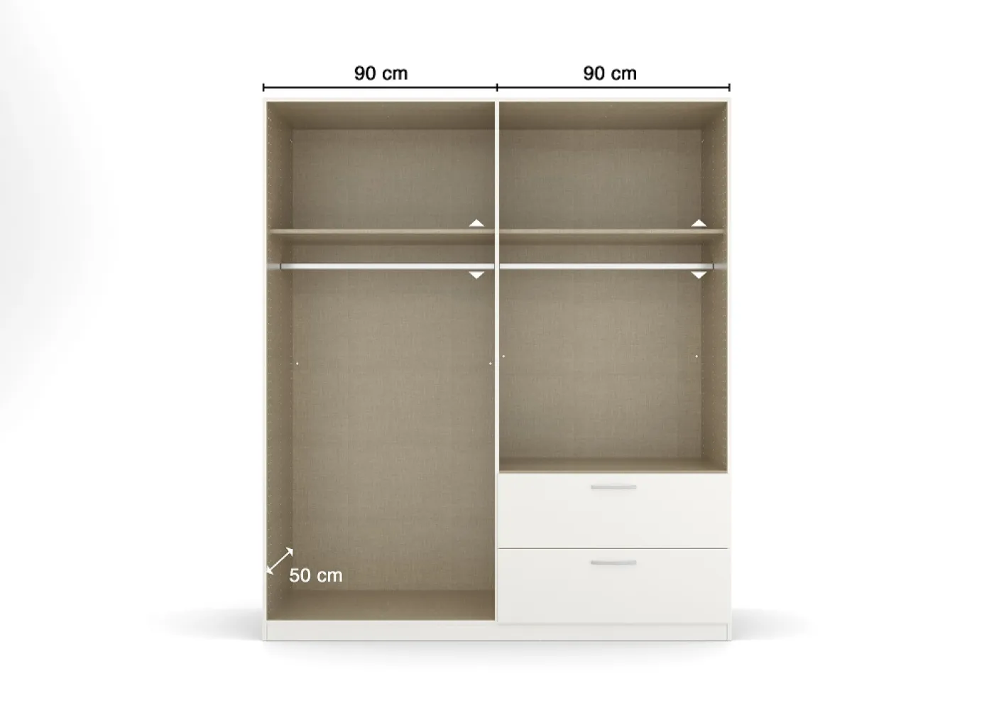 Kleiderschrank Drehtürenschrank Quadra-Spin | 4-türig | mit Schubkästen | alpinweiß | 181x210 | Griff Skandi