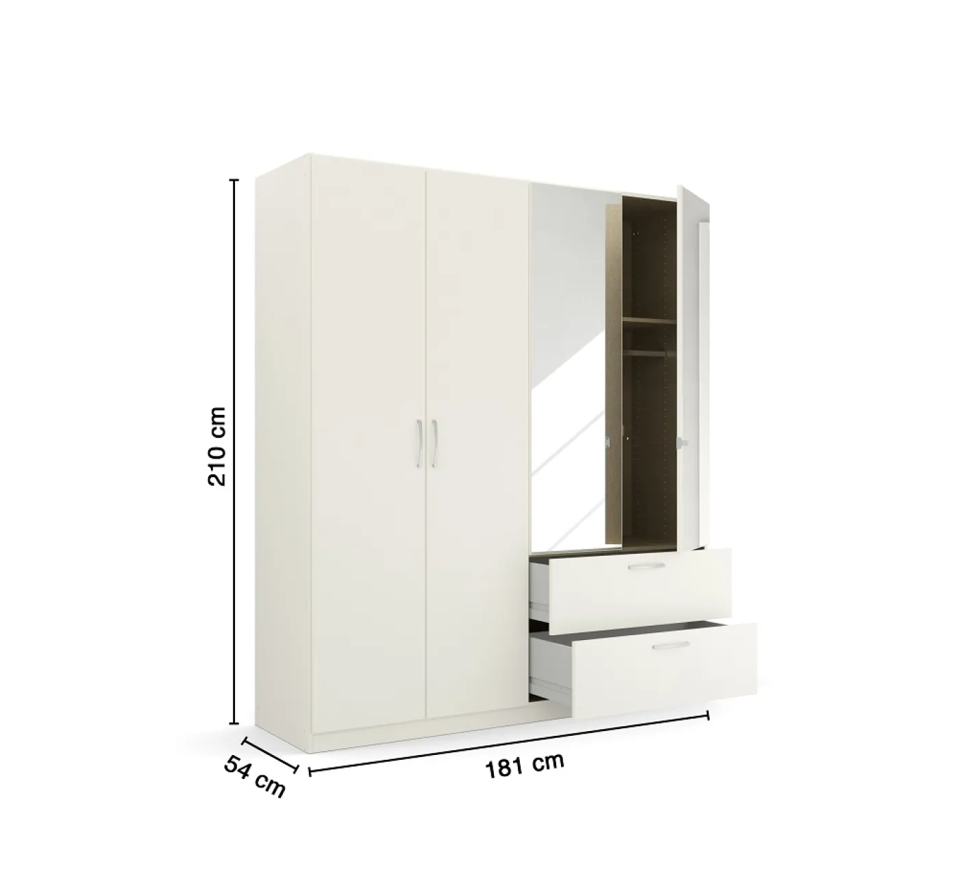 Kleiderschrank Drehtürenschrank Quadra-Spin | 4-türig | mit Spiegeltüren & Schubkästen | alpinweiß | 181x210 | Griff Pure
