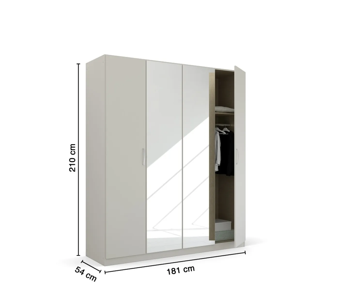 Kleiderschrank Drehtürenschrank Quadra-Spin | 4-türig | mit Spiegeltüren | seidengrau | 181x210 | Griff Pure