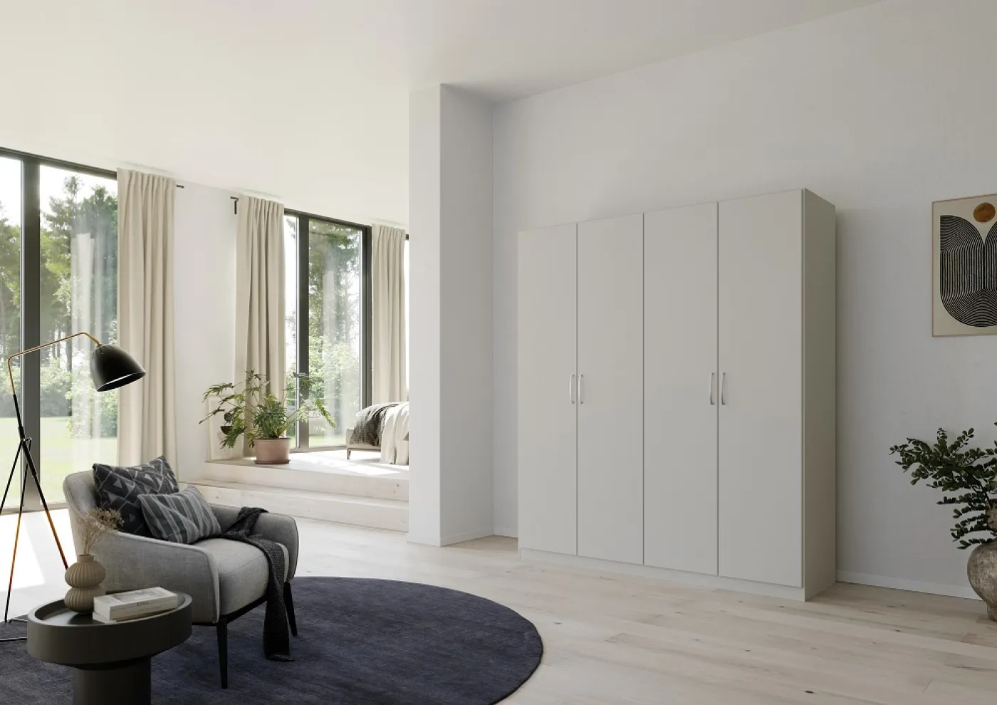 Kleiderschrank Drehtürenschrank Quadra-Spin | 4-türig | seidengrau | 181x210 | Griff Pure