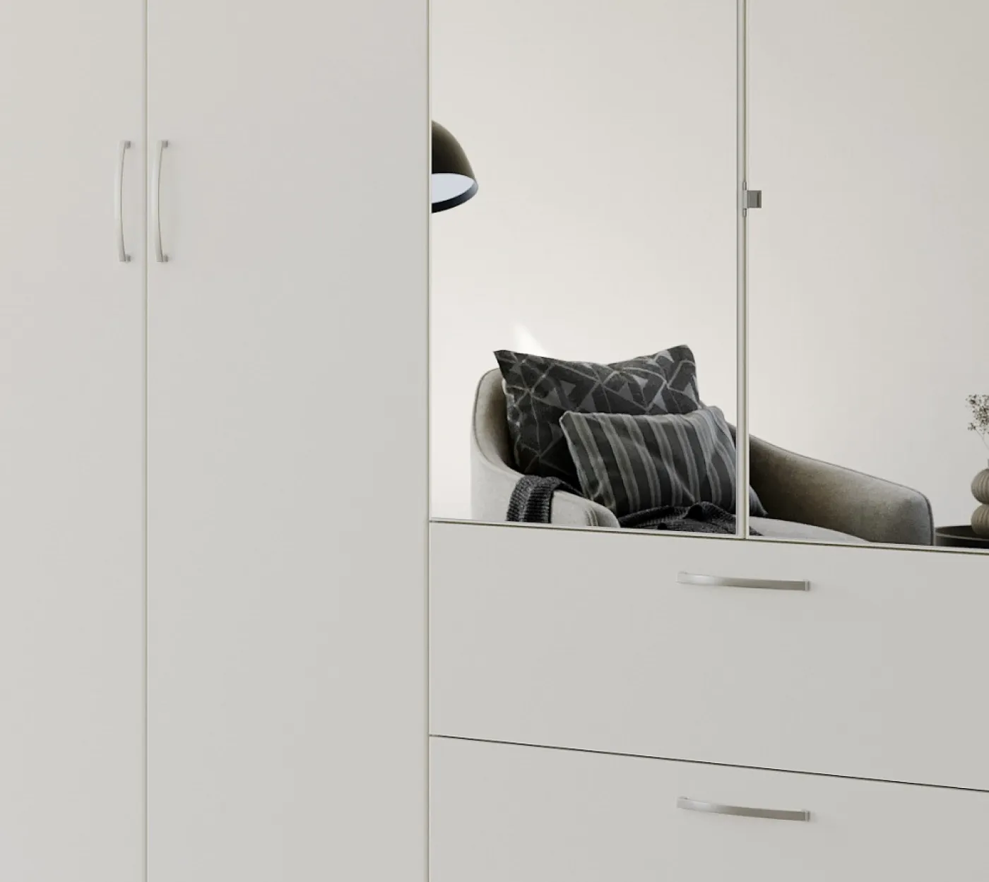 Kleiderschrank Drehtürenschrank Quadra-Spin | 5-türig | mit Spiegeltüren | alpinweiß | 226x210 | Griff Pure