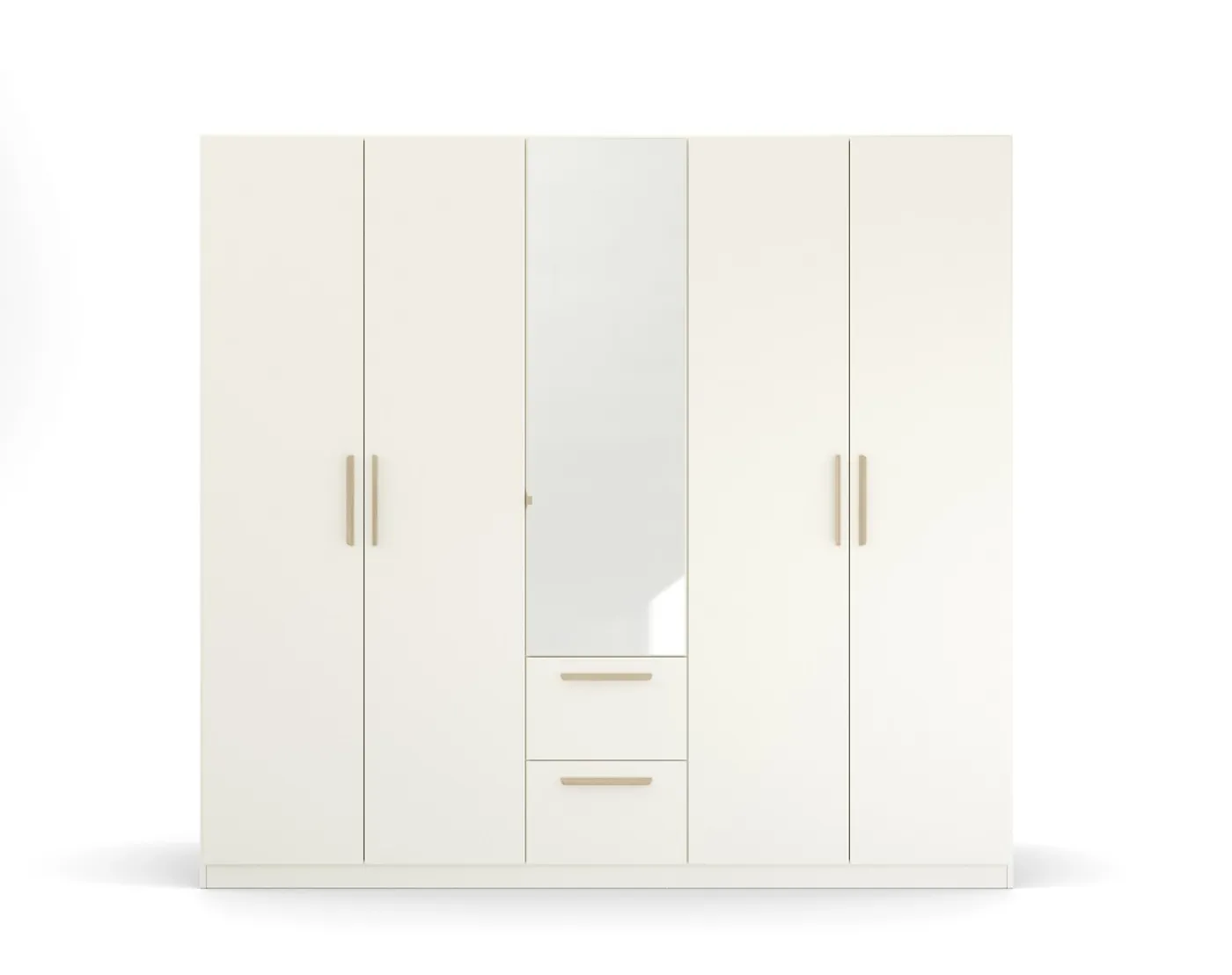 Kleiderschrank Drehtürenschrank Quadra-Spin | 5-türig | mit Spiegeltüren & Schubkästen | alpinweiß | 226x210 | Griff Skandi