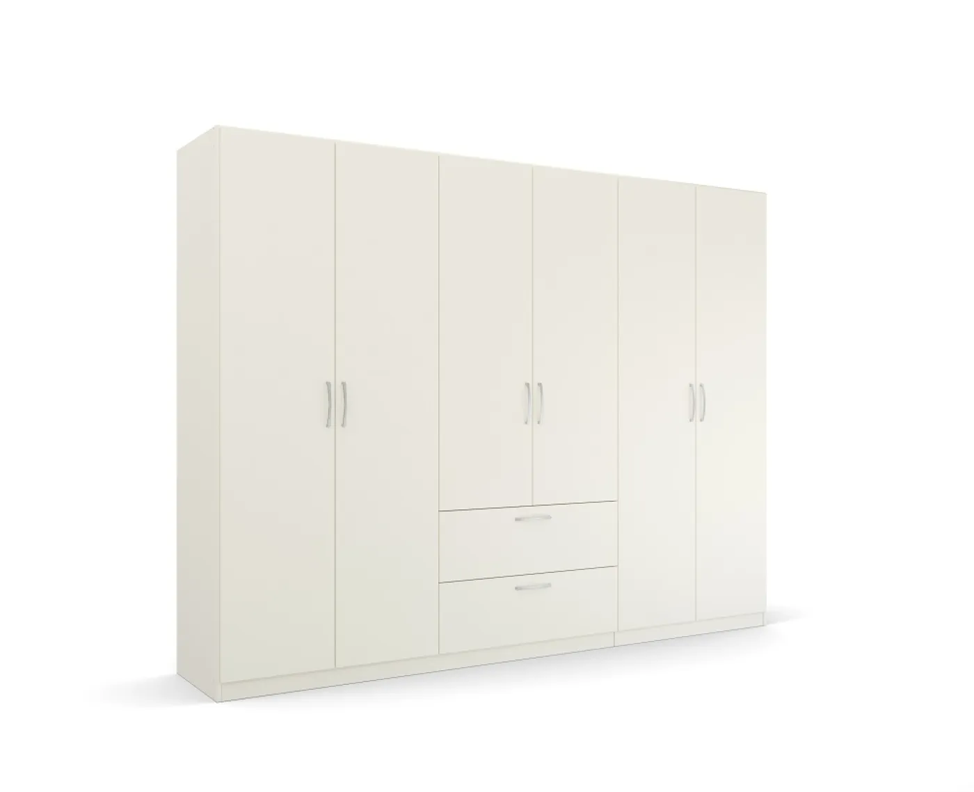 Kleiderschrank Drehtürenschrank Quadra-Spin | 6-türig | mit Schubkästen | alpinweiß | 271x210 | Griff Pure