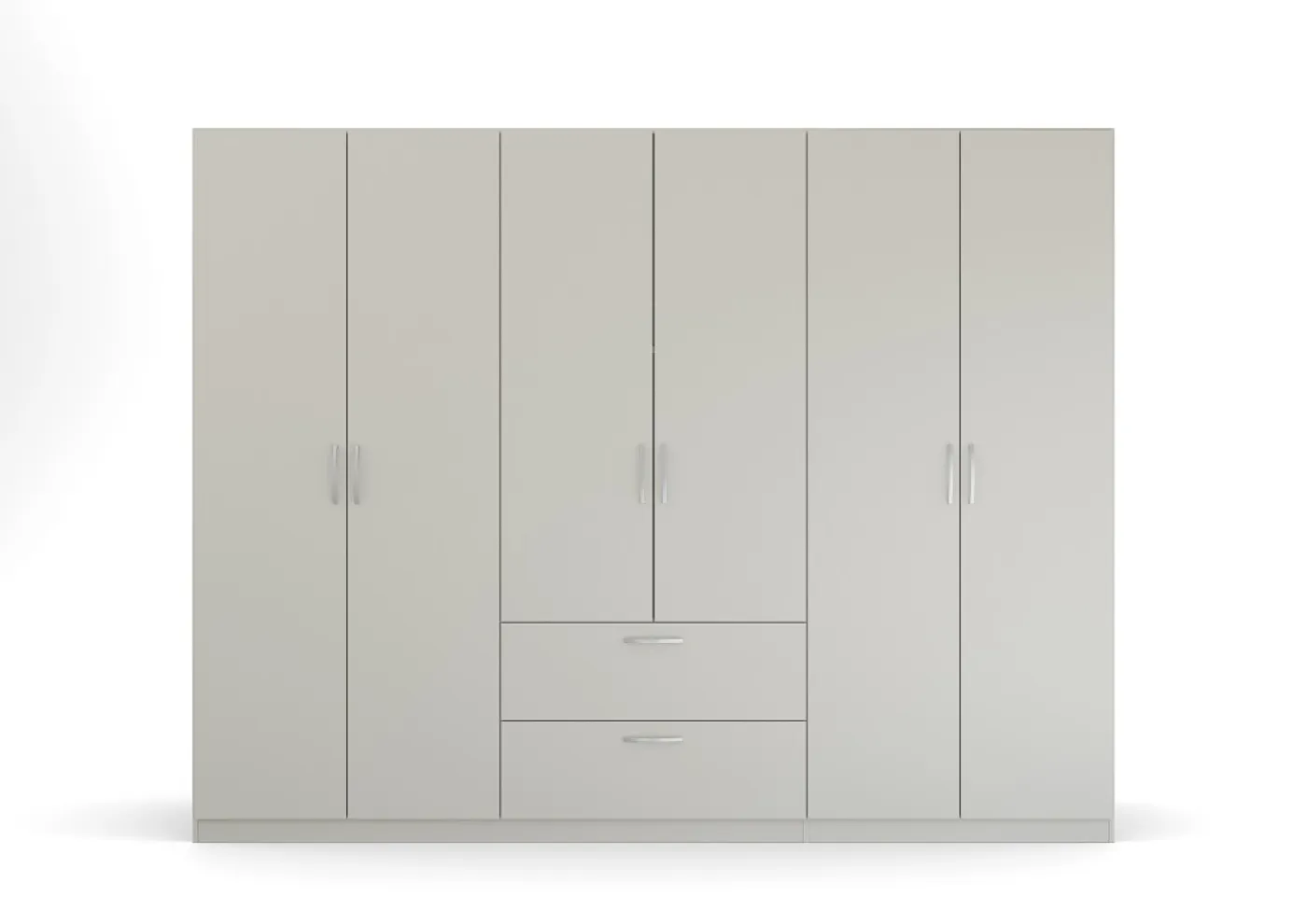 Kleiderschrank Drehtürenschrank Quadra-Spin | 6-türig | mit Schubkästen | seidengrau | 271x210 | Griff Pure