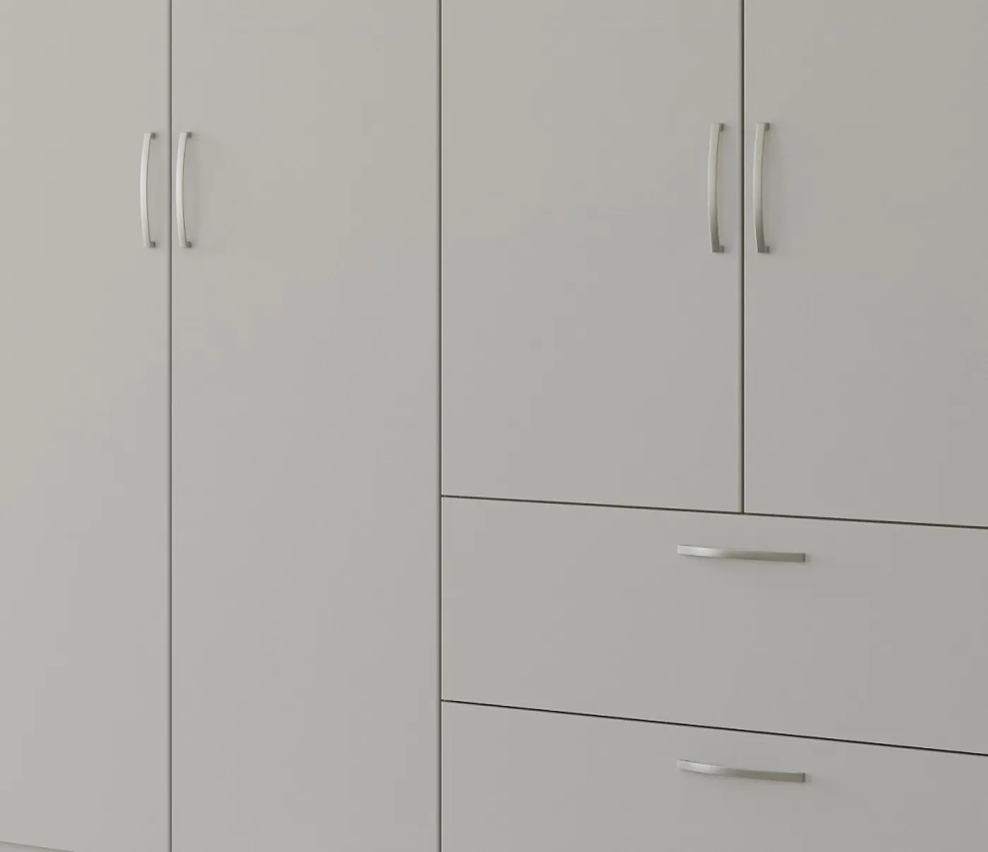 Kleiderschrank Drehtürenschrank Quadra-Spin | 6-türig | mit Schubkästen | seidengrau | 271x210 | Griff Pure