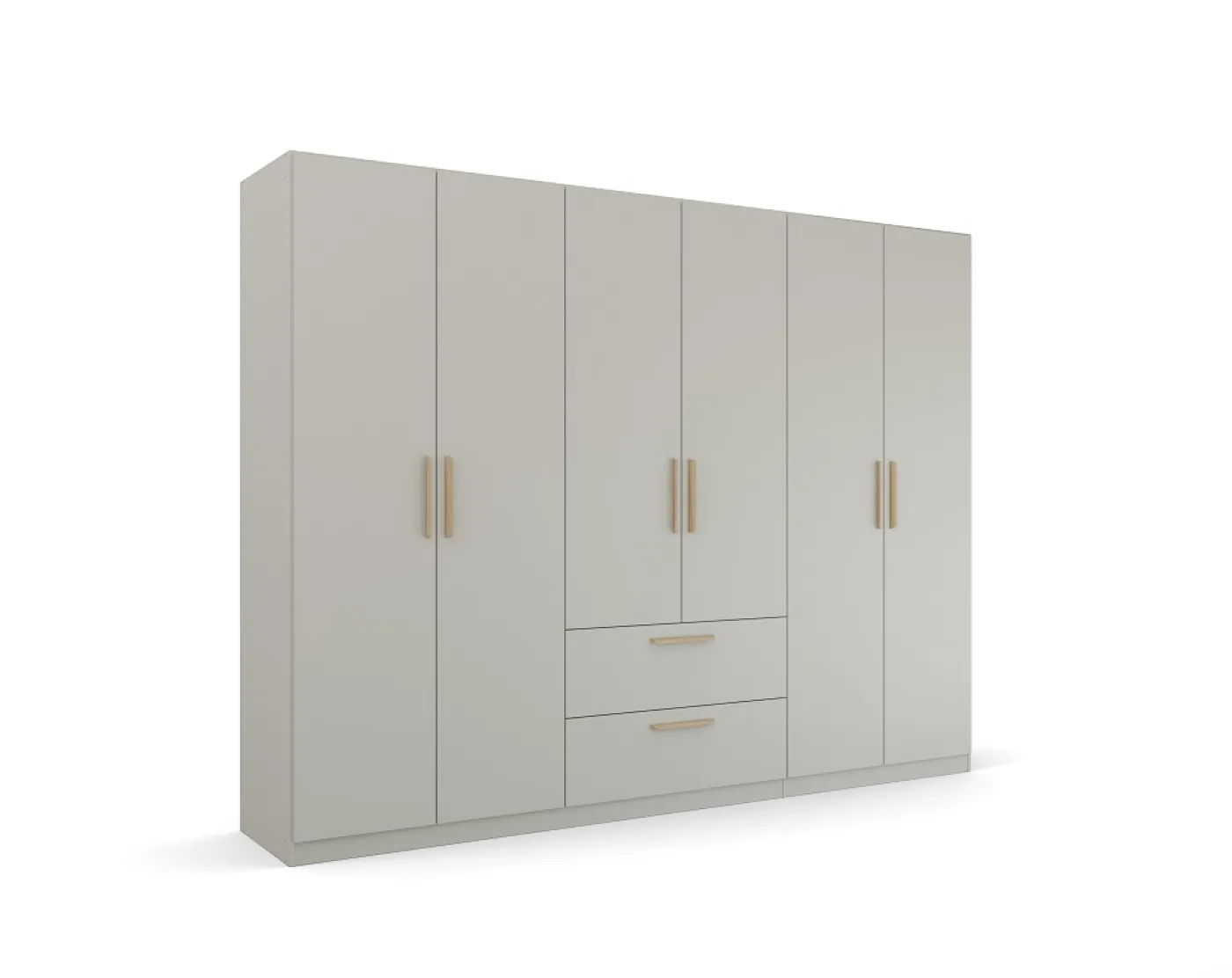 Kleiderschrank Drehtürenschrank Quadra-Spin | 6-türig | mit Schubkästen | seidengrau | 271x210 | Griff Skandi