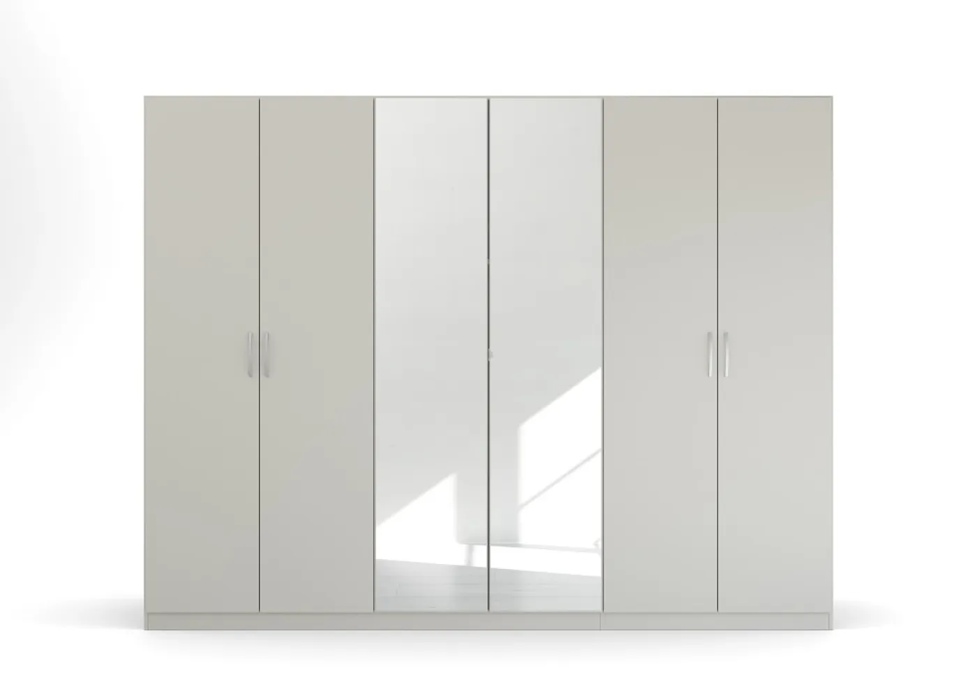 Kleiderschrank Drehtürenschrank Quadra-Spin | 6-türig | mit Spiegeltüren | seidengrau | 271x210 | Griff Pure