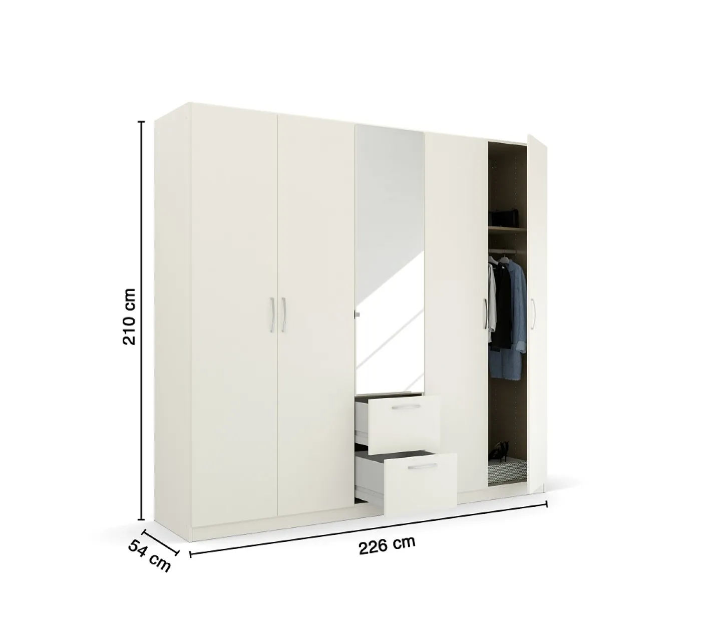 Kleiderschrank Drehtürenschrank Quadra-Spin | mit Spiegeltüren & Schubkästen | alpinweiß | Griff