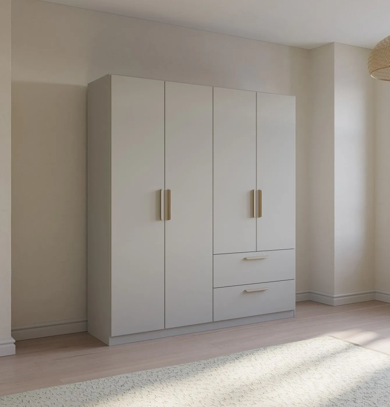 Kleiderschrank Drehtürenschrank Skandi | mit Schubkästen | seidengrau | verschiedene Größen