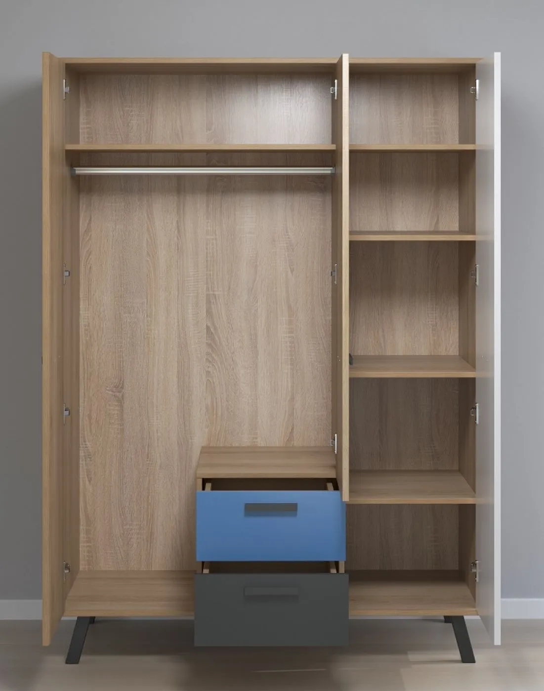 Kleiderschrank Mats Color | 3-türig | Bianco Buche / blau oder rosa
