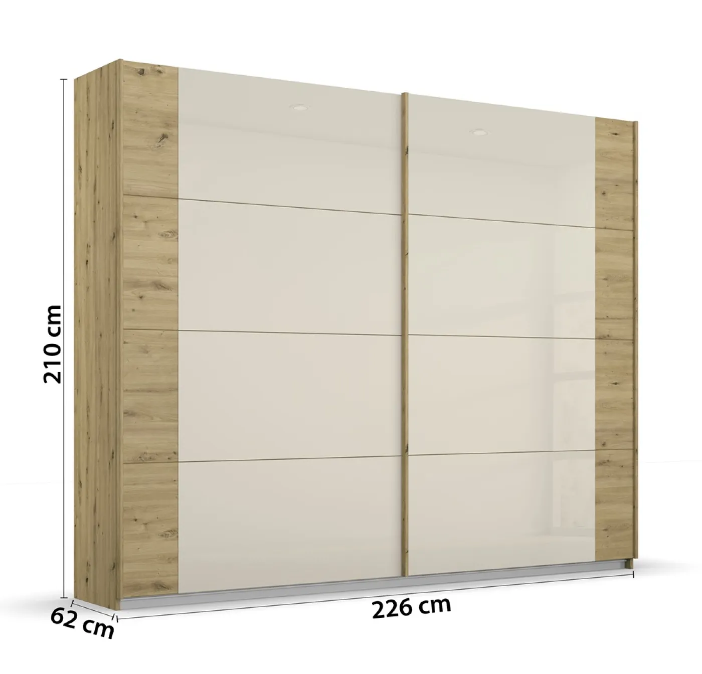 Kleiderschrank Schwebetürenschrank Artemis | mit Glastüren | Eiche Artisan / champagner | verschiedene Größen