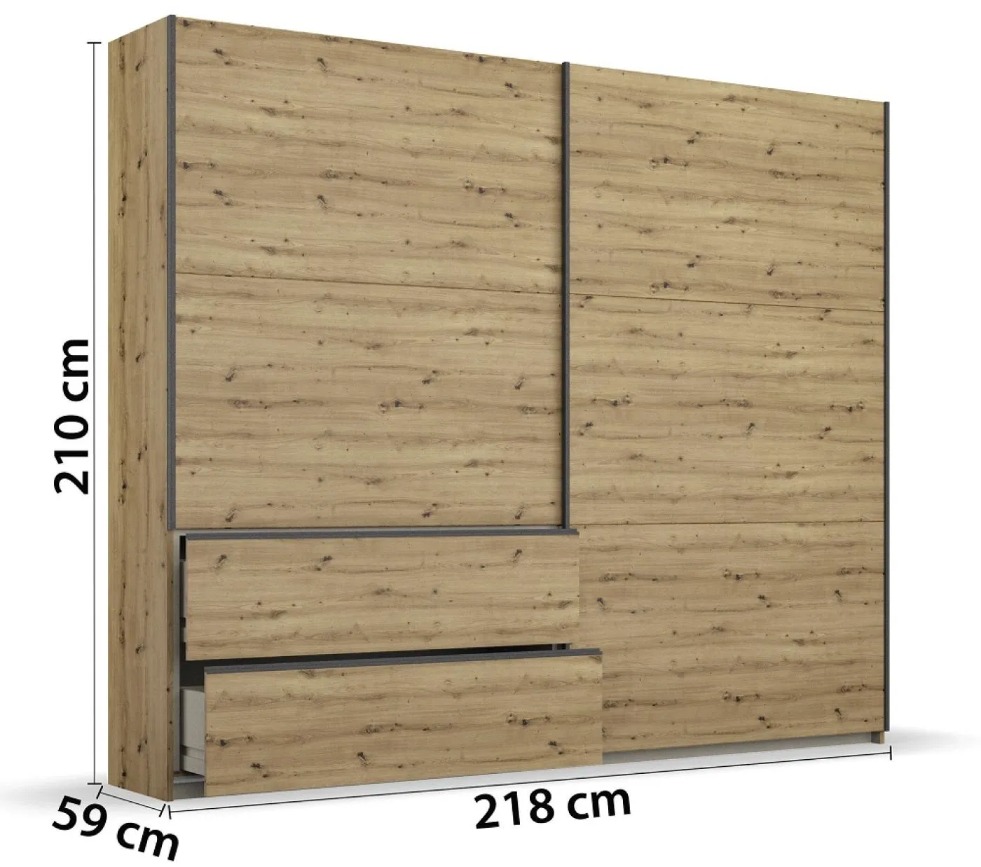 Kleiderschrank Schwebetürenschrank Sevilla | 2-türig | Eiche Artisan / grau metallic | verschiedene Größen