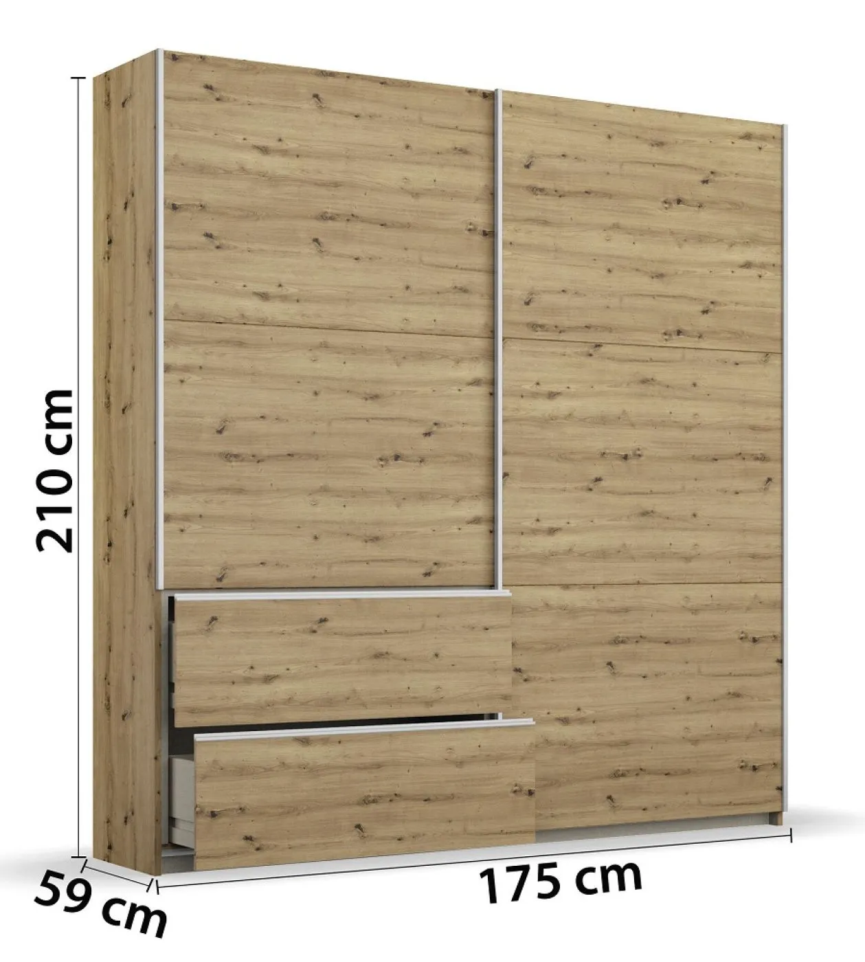Kleiderschrank Schwebetürenschrank Sevilla | 2-türig | Eiche Artisan | verschiedene Größen