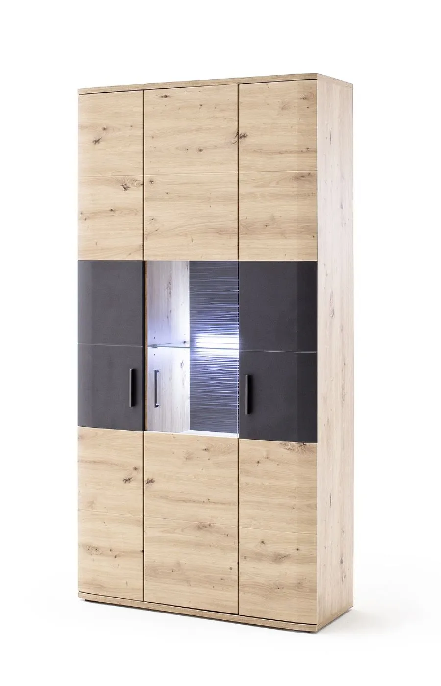 Kombi-Vitrine Cortona | Balkeneiche / anthrazit | ohne Beleuchtung