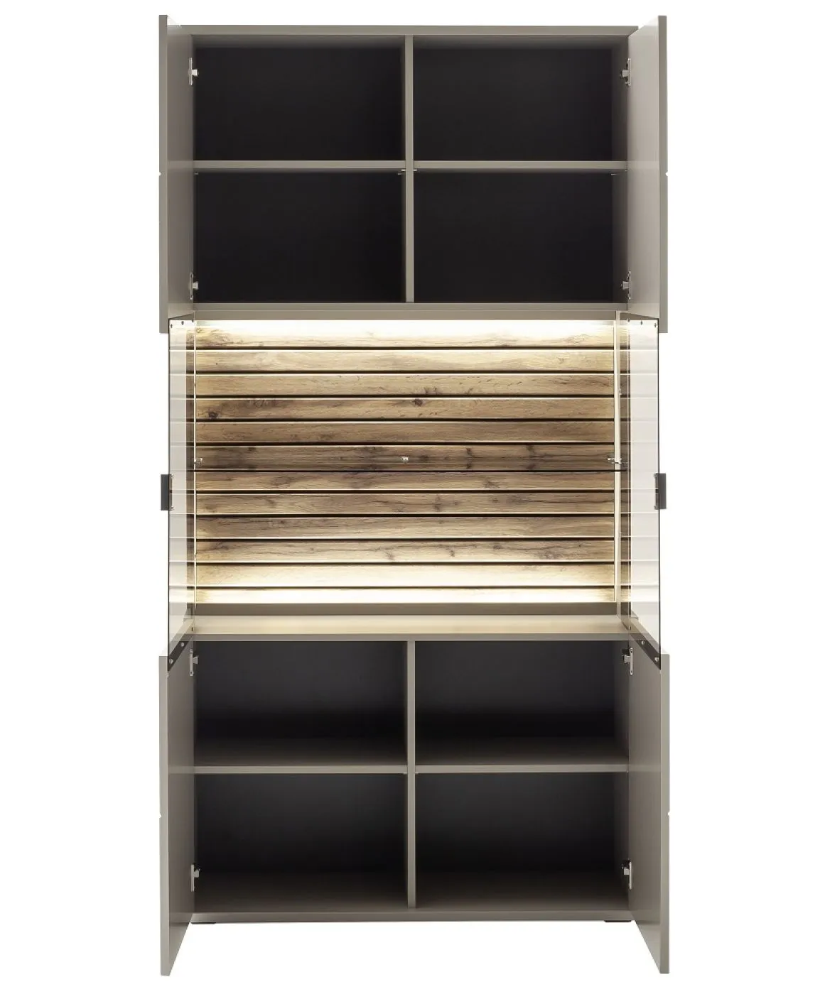 Kombi-Vitrine Lüttich | Basalt / Wotan Eiche | optional LED Beleuchtung