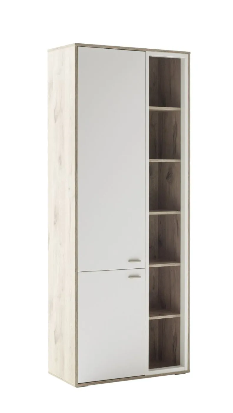 Kombi-Vitrine Santerno | Soft white / Viking Oak | LED Beleuchtung