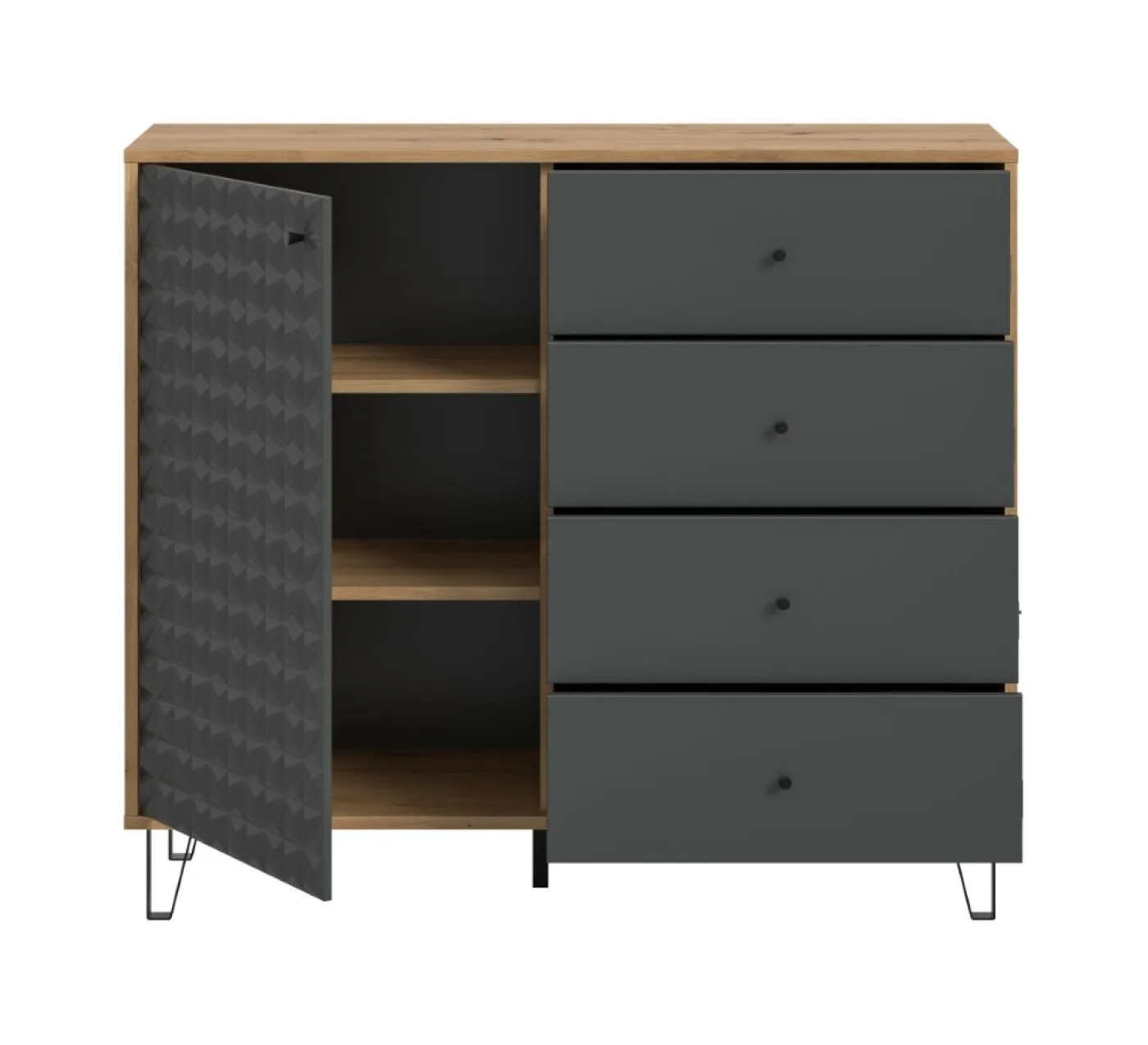 Kommode Prisma 2 | mit 4 Schubkästen | artisan Eiche / anthrazit