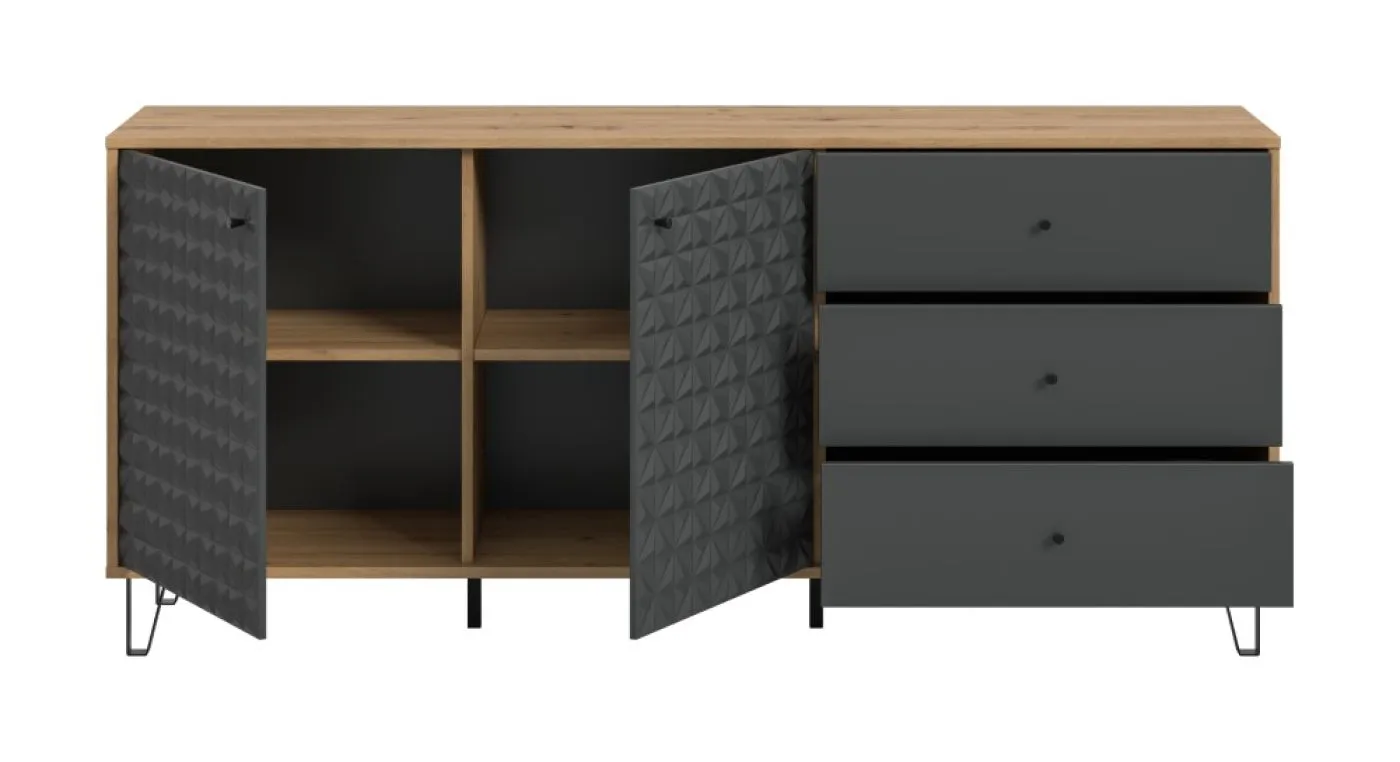 Kommode Prisma | mit 3 Schubkästen | artisan Eiche / anthrazit