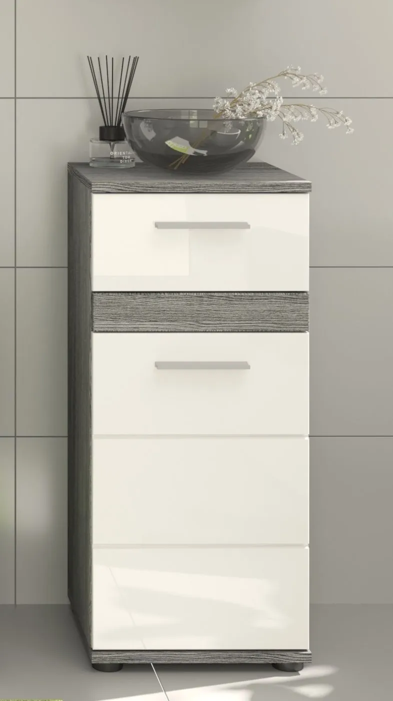 Kommode Unterschrank Blake | weiß Hochglanz / Rauchsilber