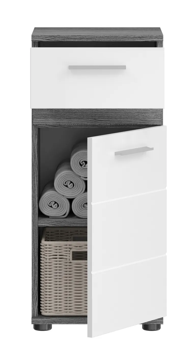 Kommode Unterschrank Blake | weiß Hochglanz / Rauchsilber