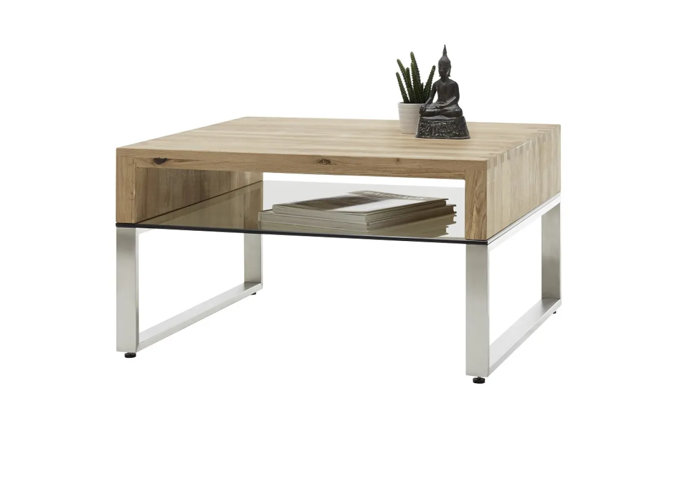 Couchtisch Hilary | Asteiche massiv | mit Glasplatte | 70x70 | Eiche