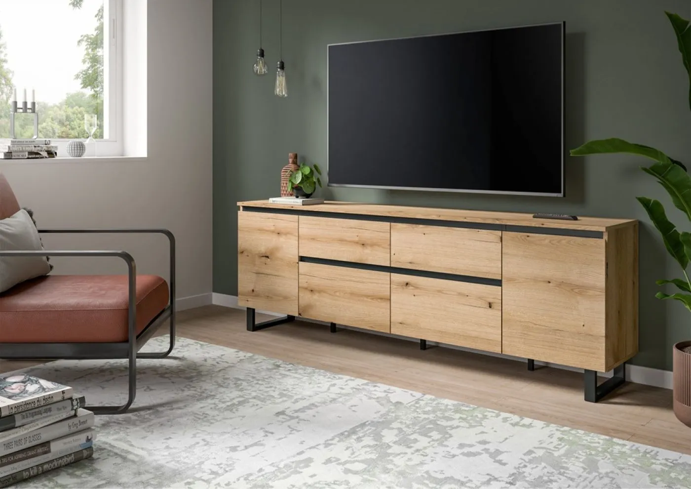 Lowboard TV-Board Tomasa | Evoke Oak / schwarz
