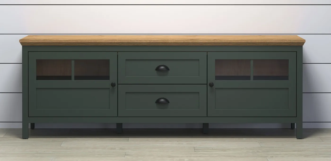 Lowboard TV-Schrank Stanton | Tannengrün / Eiche