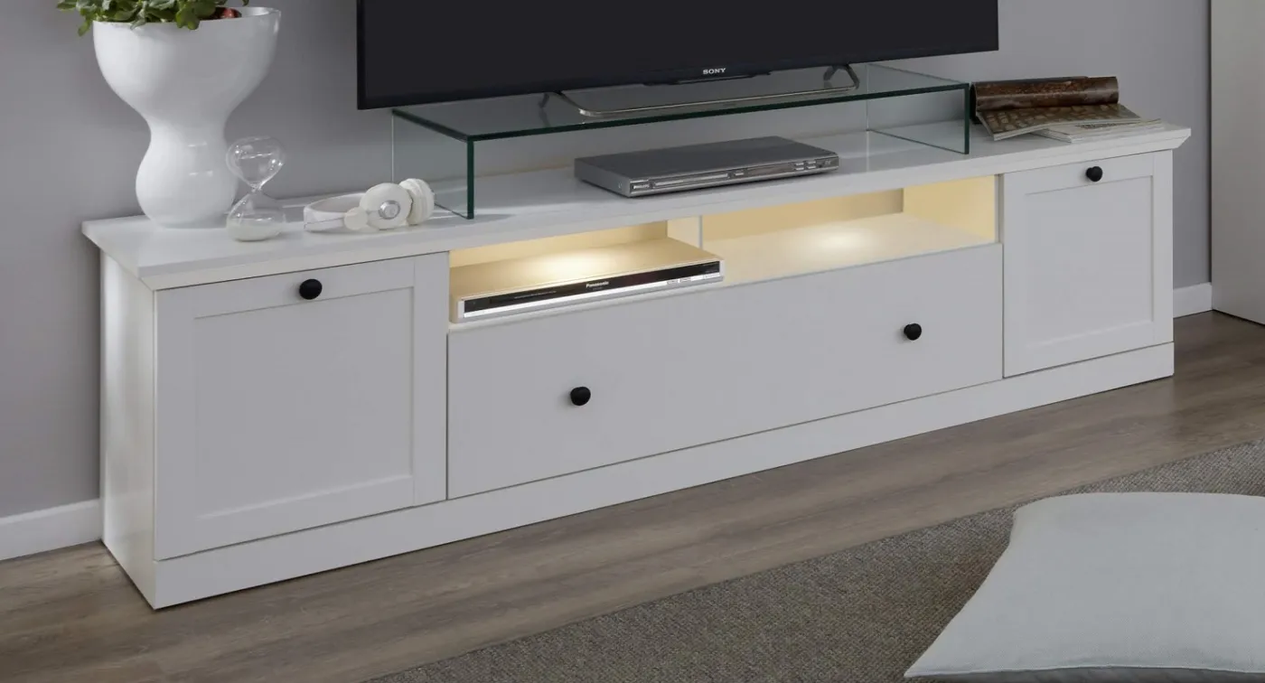 Lowboard TV-Unterteil Baxter | Landhausstil | weiß | LED Beleuchtung