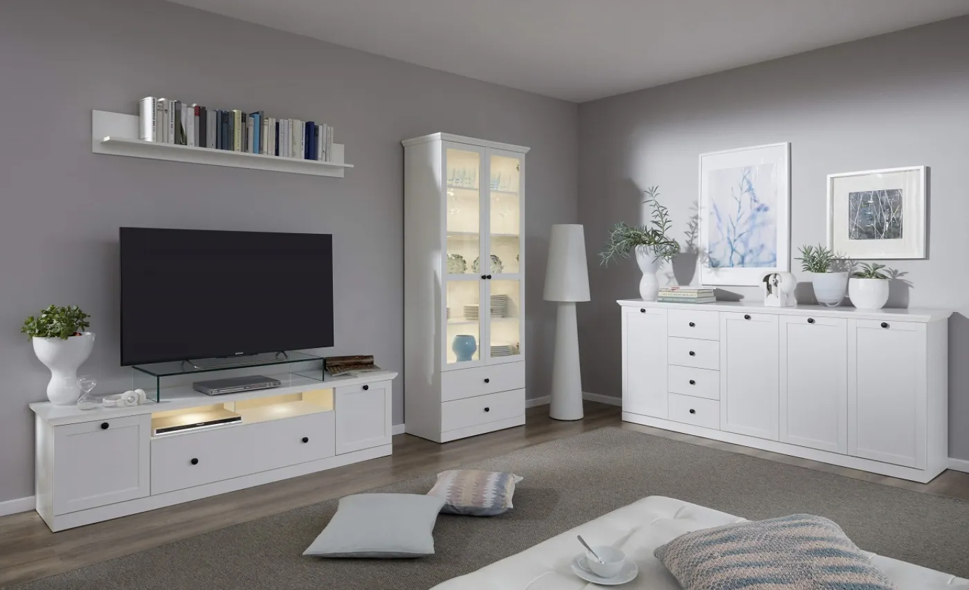 Lowboard TV-Unterteil Baxter | Landhausstil | weiß | LED Beleuchtung