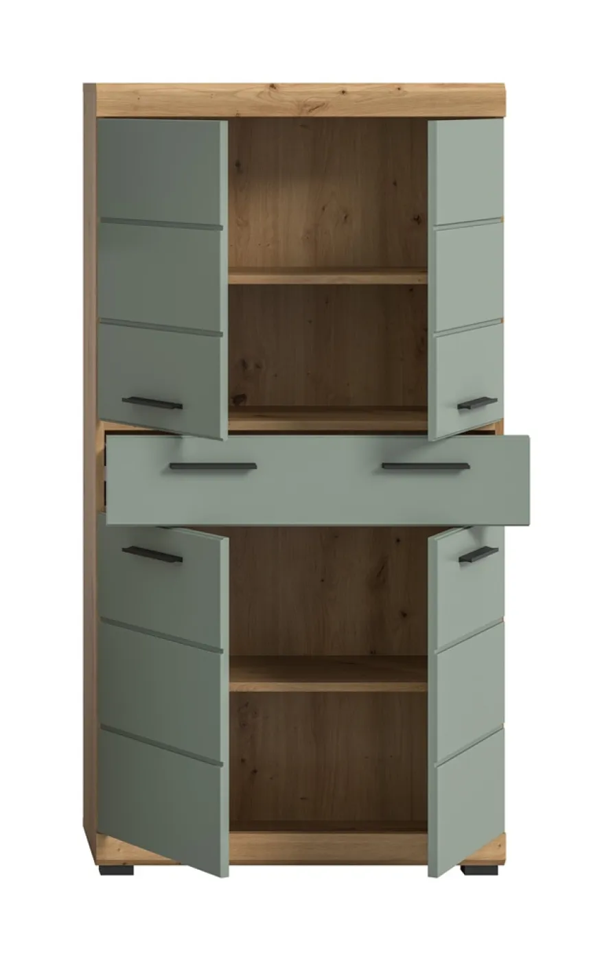 Midischrank breit Scout | mit Schubkasten | Salbei / Artisan Eiche