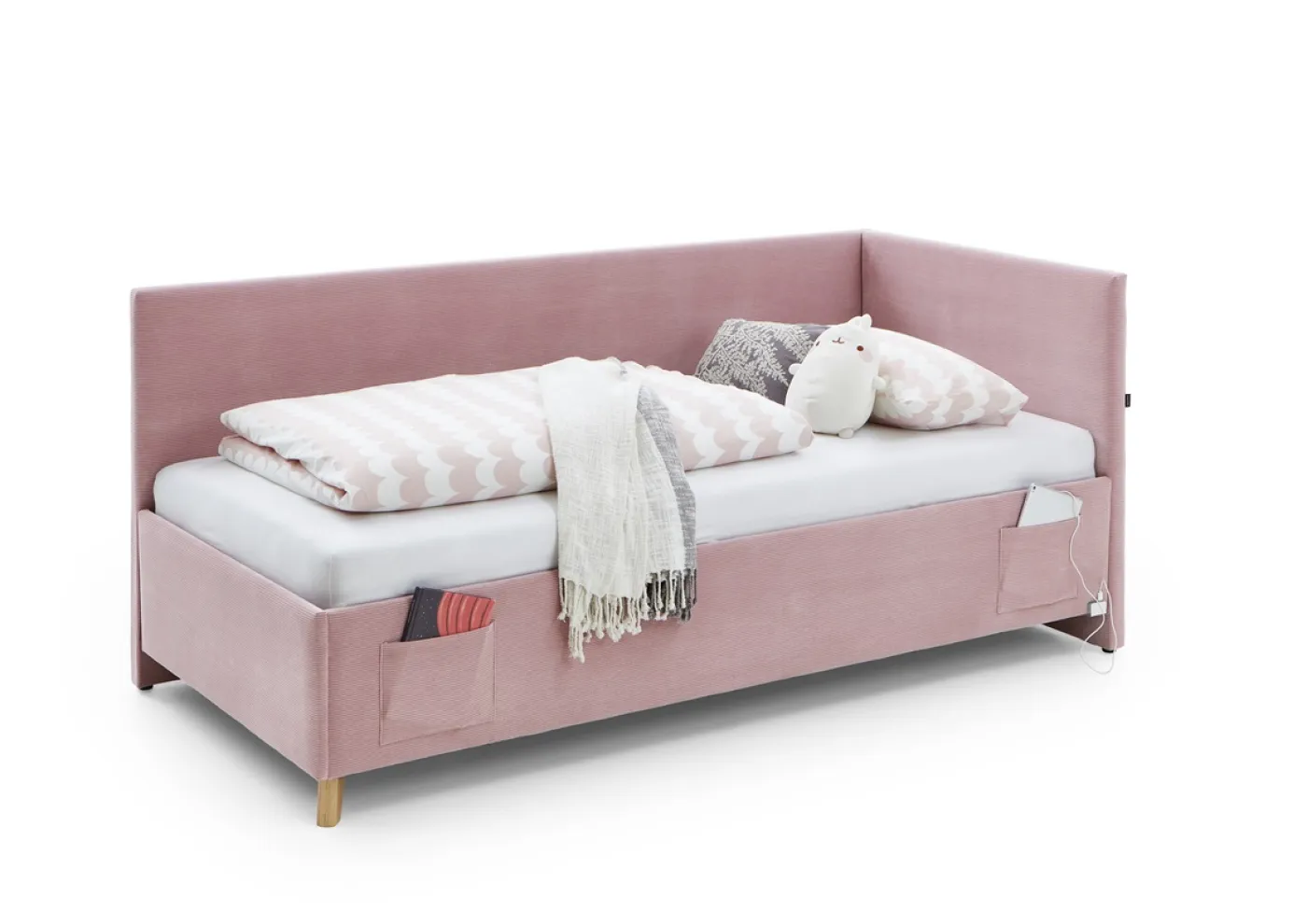 Polsterbett Cool inkl. Bettkasten | rose | 90 x 200 cm | mit Rückenteil | ohne Matratze